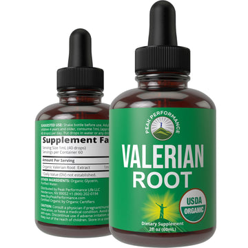 USDA Organic Valerian Root Liquid Drops Supplement. Vegan Extract Tincture for Relaxation, Sleep, Calm. Great Alternative to Valerian Capsules. Zero Sugar, Gluten Free Supplements for Women and Men Peak Performance Au supplements