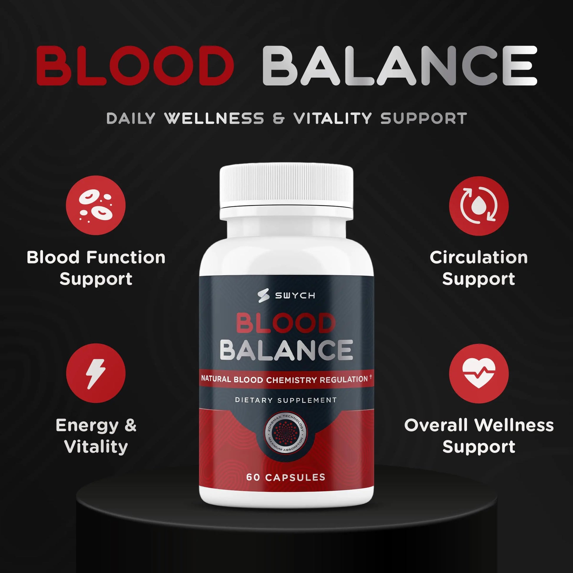Blood Balance Supplement for Healthy Blood Support, Circulation, Metabolism & Vitality | Energy Formula with Premium Ingredients | Holistic Products to Support Cardiovascular Function – 60 Capsules SWYCH Au supplements