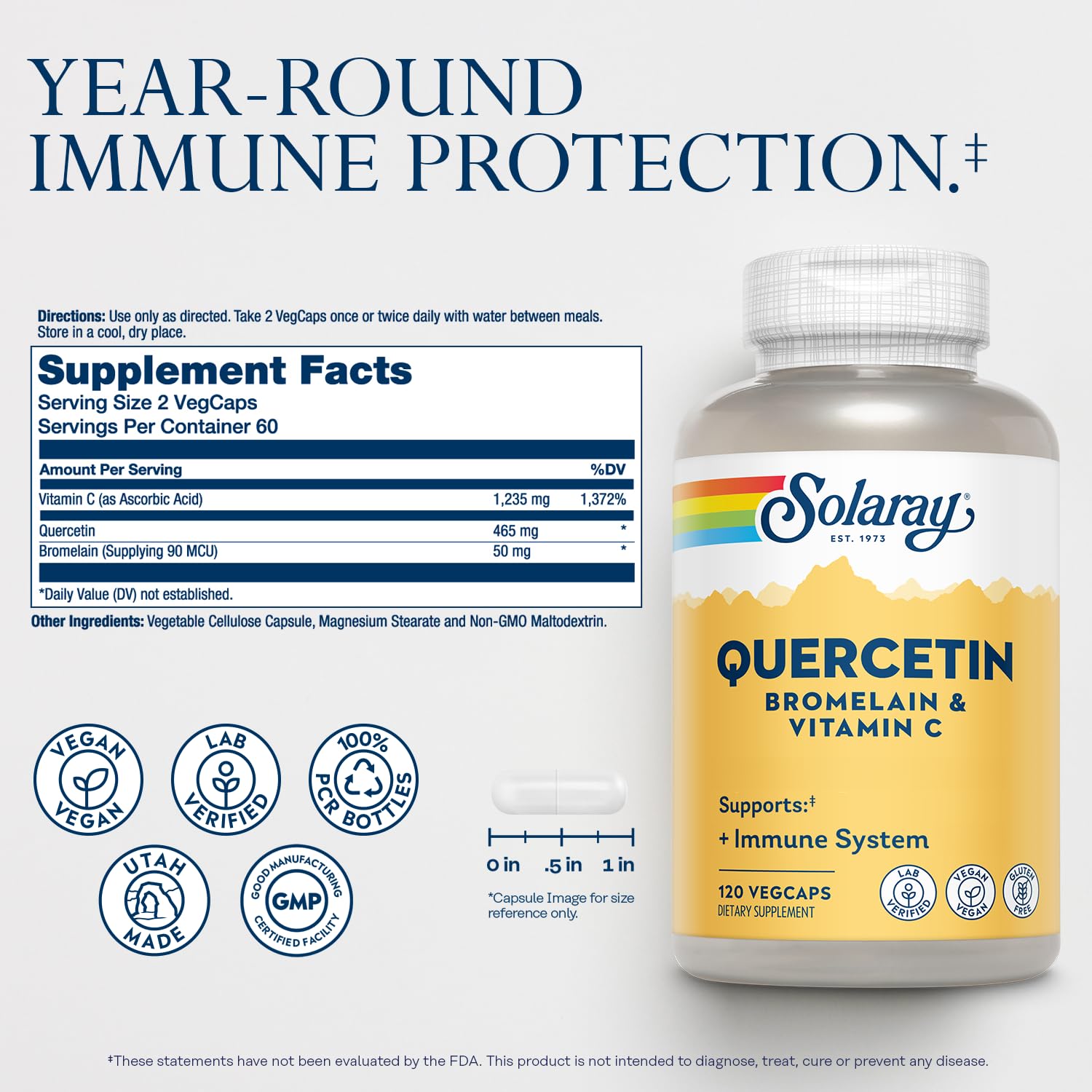 SOLARAY QBC Plex | Quercetin & Bromelain Plus Vitamin C | Year Round Immune Function & Respiratory Health Support | Non-GMO & Vegan | 120 VegCaps SOLARAY Au supplements