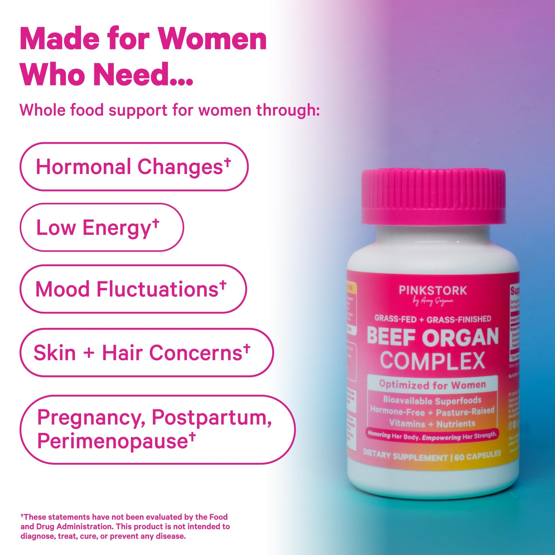 Pink Stork Beef Organ Supplement for Women | Grass-Fed Beef Liver Capsules with Iron, B12, CoQ10, Vitamin A | Primal Multivitamin for Female Hormone + Energy Support | 60 Capsules Pink Stork Au supplements
