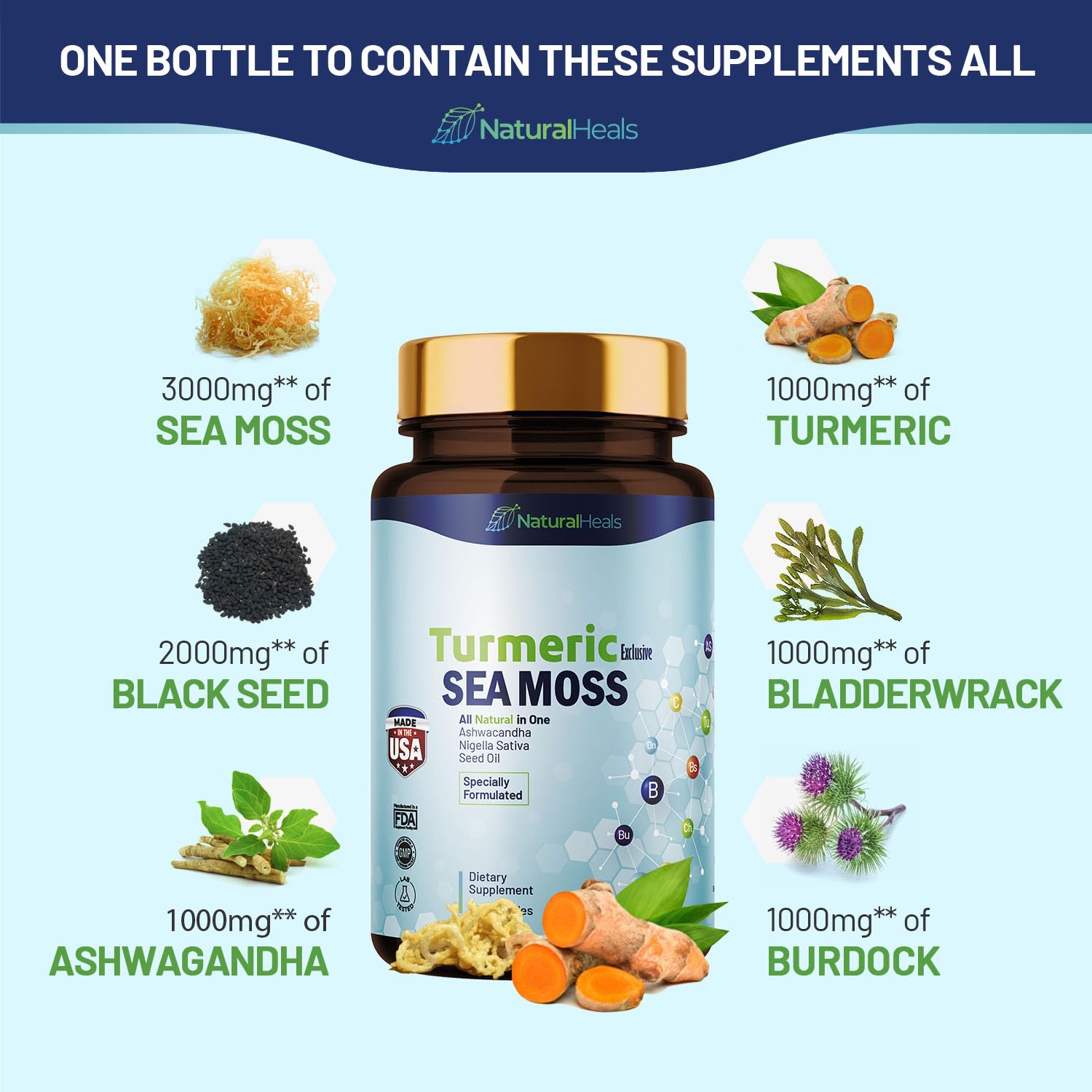 Natural Heals Sea Moss 3000mg: Black Seed Oil 2000mg Ashwagandha 1000mg Turmeric Natural Heals Au supplements