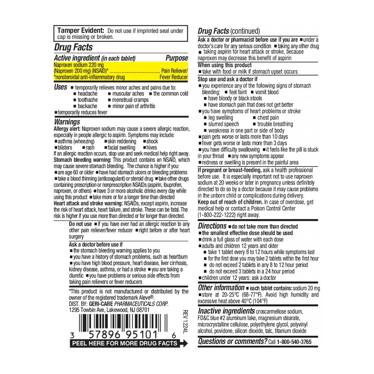 GeriCare Naproxen Sodium Tablets, 220mg (100 Count)- NSAID Extra-Strength Pain Relief for Headache, Arthritis, Muscle Aches, Menstrual Cramps- Film-Coated Naproxen, Anti-Inflammatory & Fever Reducer GeriCare Au supplements