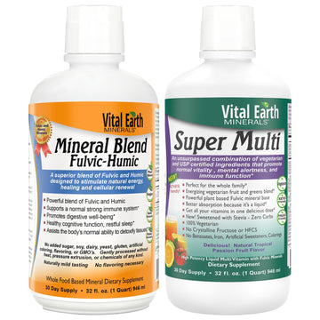 Vital Earth Minerals Detox and Wellness Support – Fulvic Humic Mineral Blend with 70+ Trace Minerals + Super Multi, Liquid Multivitamins, MTHFR Enhancement, 32 OZ Ea Vital Earth Minerals Au supplements