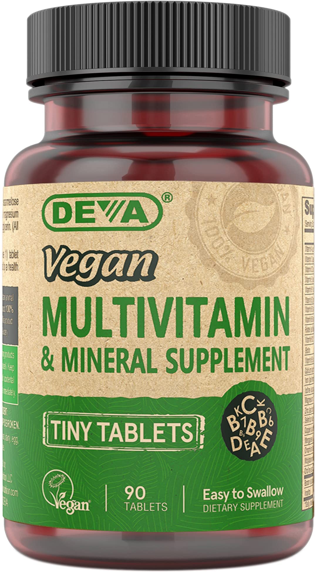 DEVA Vegan Multivitamin for Women & Men with Iron, Vitamin C, E, B Complex Vitamins, Zinc, 90 Tiny Tablets DEVA Au supplements