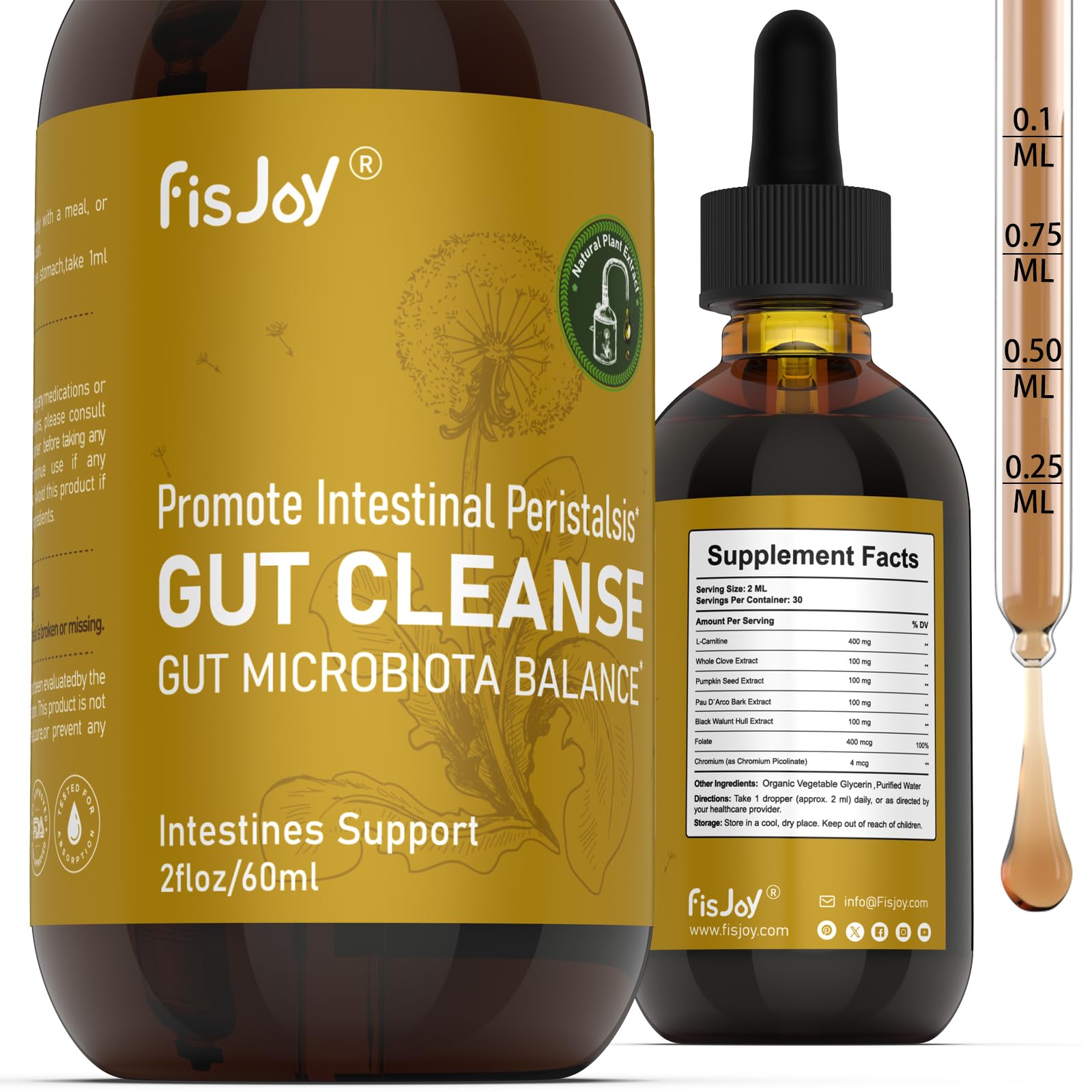 Fisjoy L-Carnitine & Herbal Liquid Drops – Gentle Daily Digestive Support with Pumpkin Seed, Clove & PAU D’Arco Extracts, Folate & Chromium, Vegan, Sugar-Free, 2 fl oz (60 mL) Fisjoy Au supplements