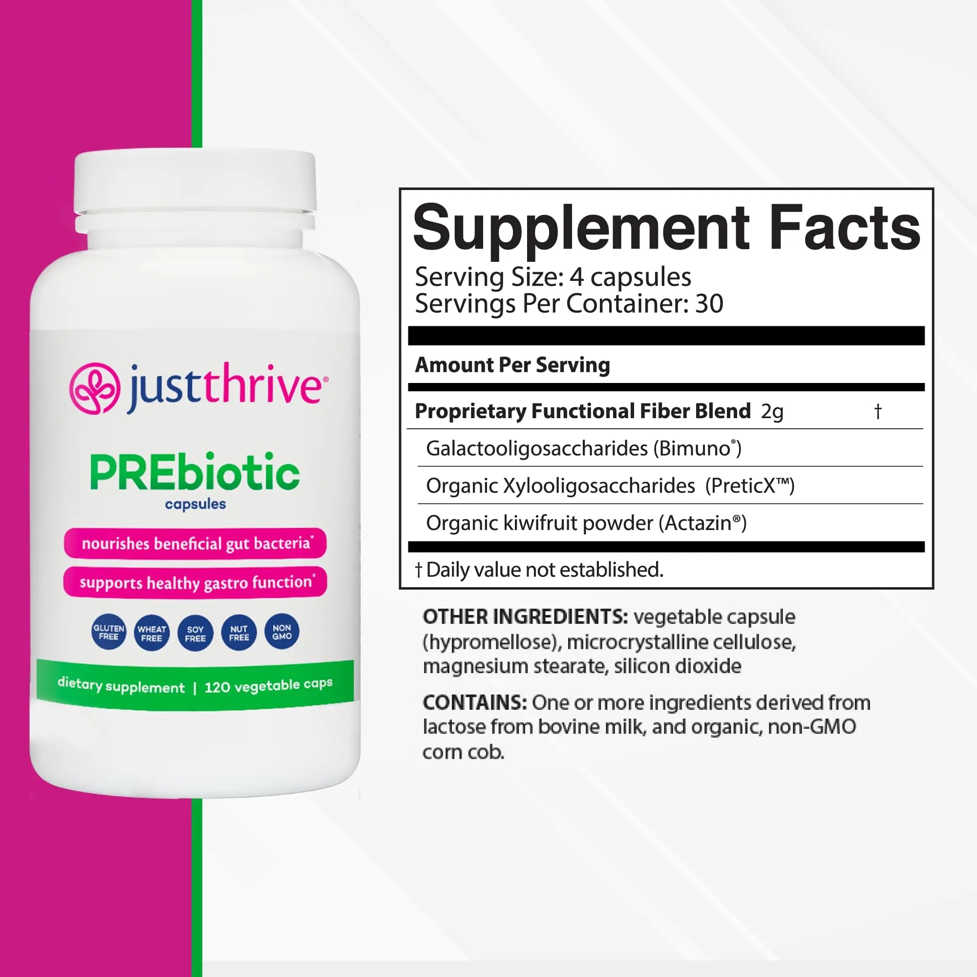 Just Thrive PREbiotic Capsules - Prebiotic Blend for Gut Health and Immune Support, 120 Caps Just Thrive Au supplements