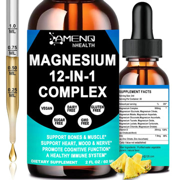 Magnesium 12 in 1 Complex Liquid Drops Magnesium Supplement w. Glycinate Citrate Malate Taurate Oxide Aspartate Orotate, Calm Magnesium for Sleep Muscle Heart Support丨Max Absorption Liquid Formula AMENQ hHEALTH Au supplements