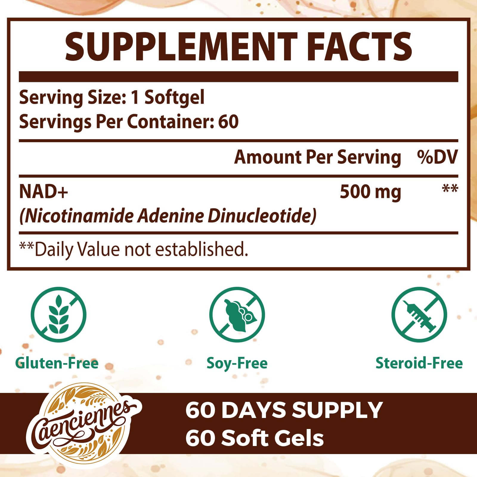 Caenciennes Liposomal NAD+ 500 MG Supplement, True NAD Plus Supplement, Superior Absorption, Boost NAD+ More Efficient Than Nicotinamide Riboside for Cellular Energy, Healthy Aging, 60 Serving Caenciennes Au supplements