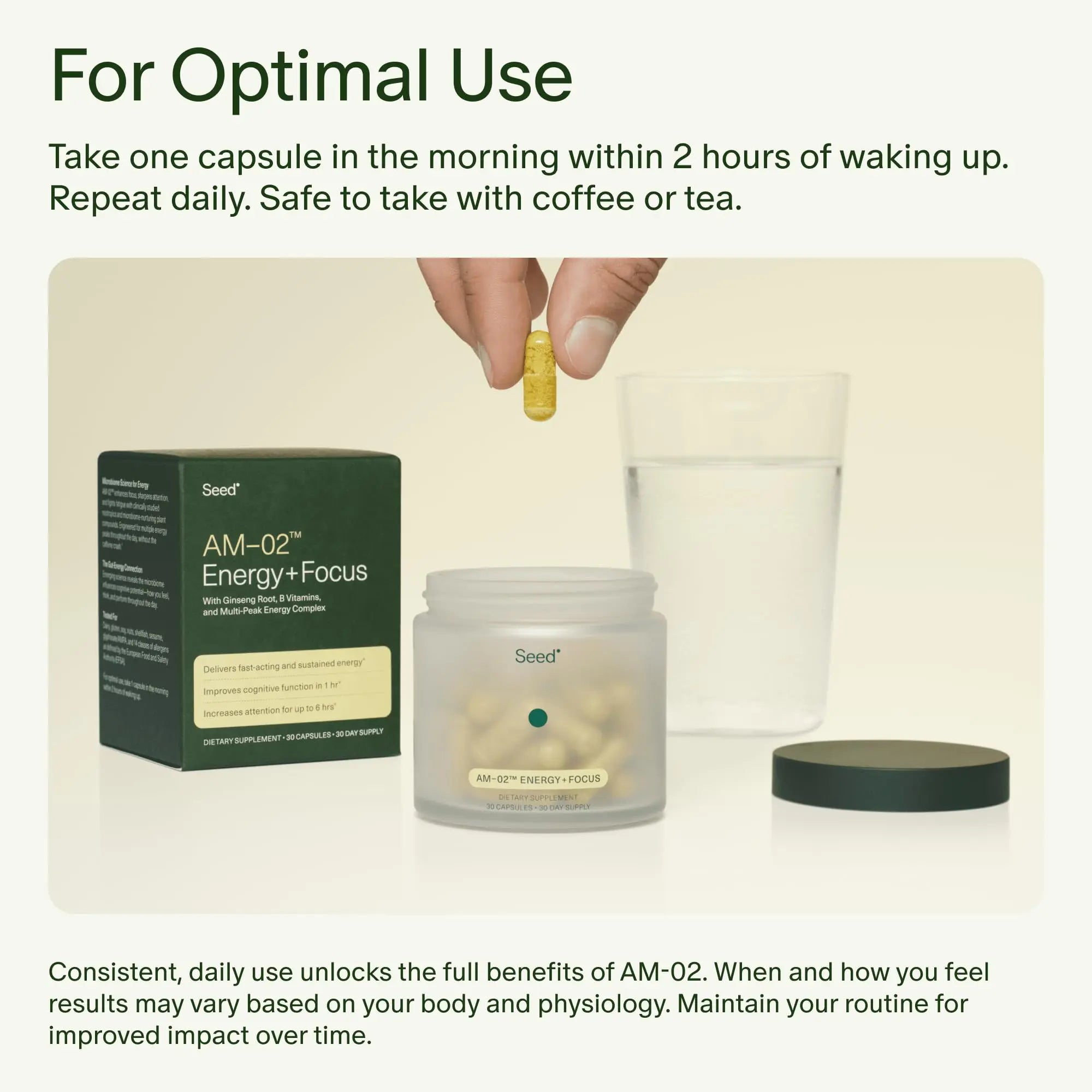 Seed AM-02 Energy + Focus - Daily Nootropic Supplement for Women & Men - Fast-Acting & Sustained Energy for Up to 6 Hours - Caffeine-Free Vegan & Shelf-Stable - 30 Capsules (30-Day Supply) Visit the Seed Store Au supplements