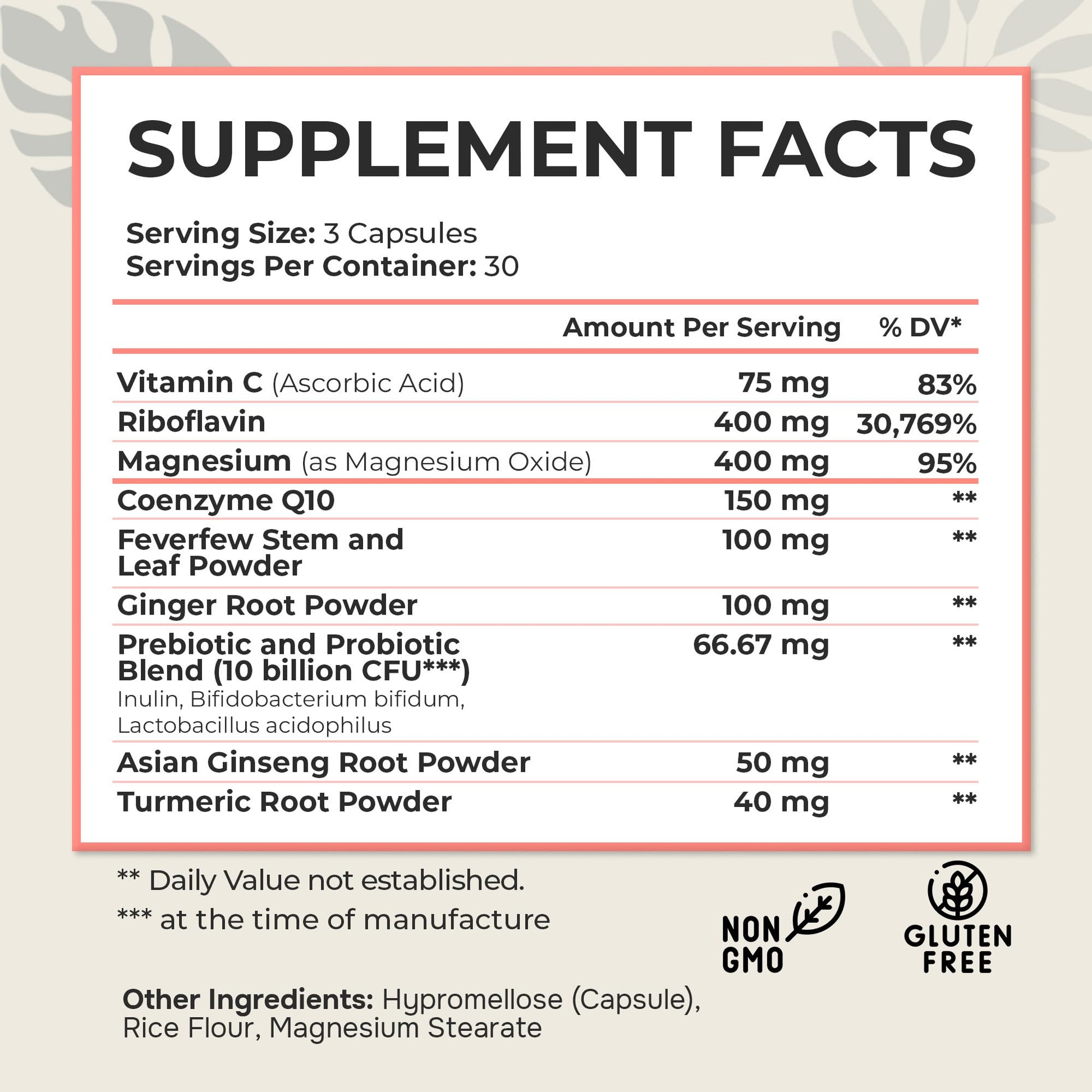 Dr. Munnerlyn MigraPro with Probiotics, Brain and Gut Health Support Supplement with Magnesium, Riboflavin, CoQ10, Ginger Root, Asian Ginseng, Vitamin C, Feverfew & Turmeric, Gluten Free, 90 Capsules Dr. Munnerlyn Au supplements