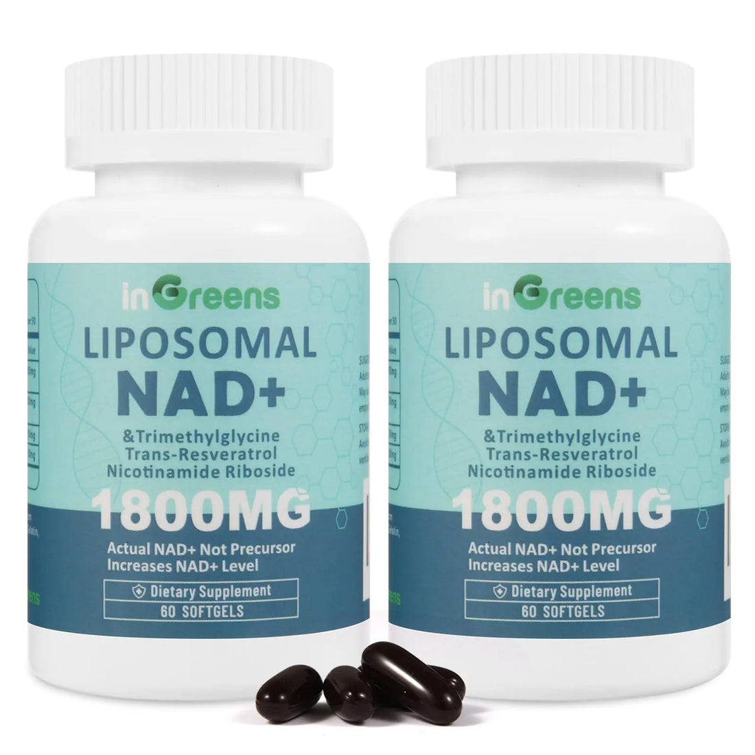 inGreens Liposomal NAD+ Supplement 1800 mg with Nicotinamide Riboside, Trans Resveratrol, Trimethylglycine，Replaces NMN, Boost NAD+, Aging Defense，Cellular Energy, 120 Softgels inGreens uk supplements