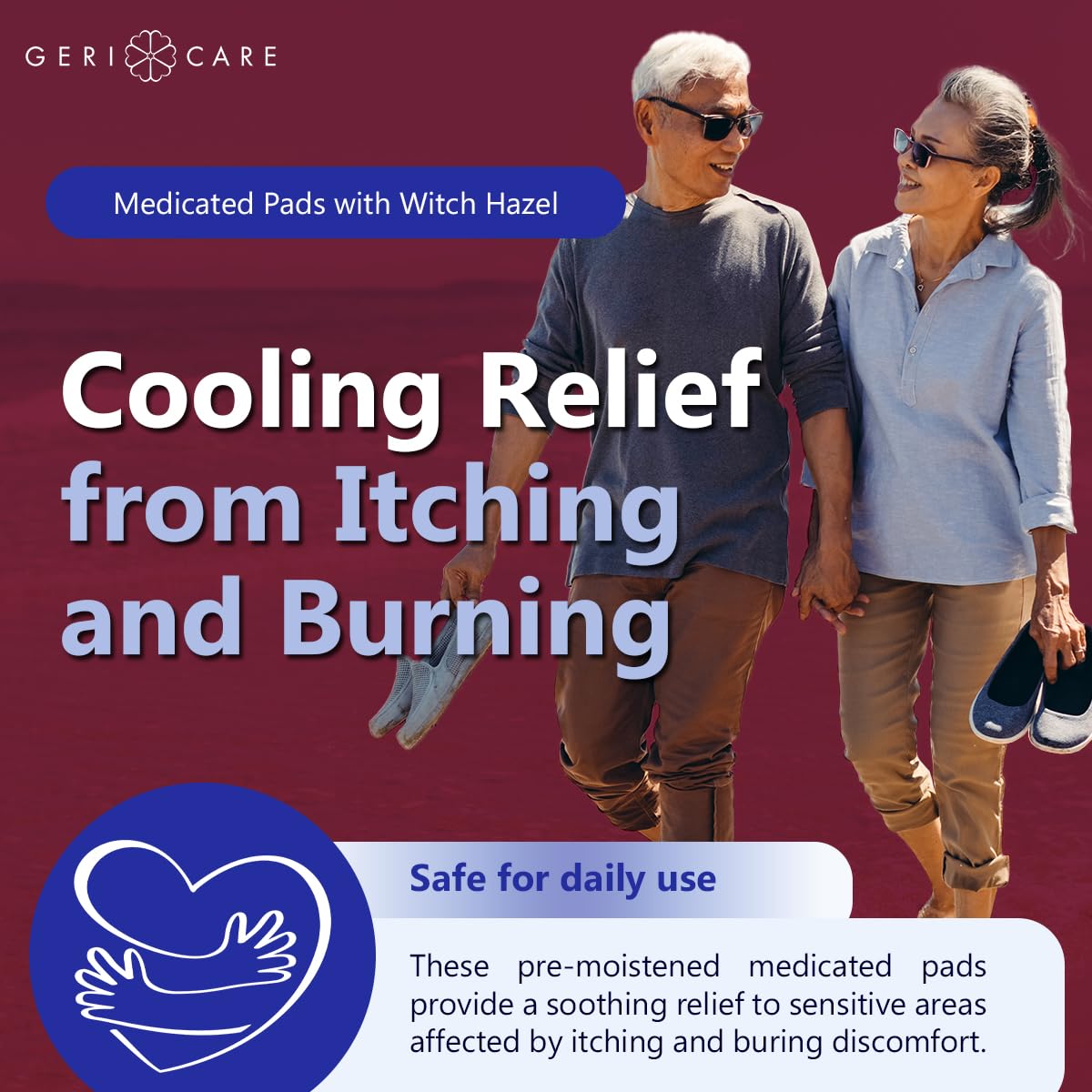GeriCare Medicated Cooling Pads with Witch Hazel. for Soothing Itch, Discomfort, and Burning, Pre-Moistened Pads Ideal for Sensitive Areas, 100 Count (Pack of 1) GeriCare Au supplements
