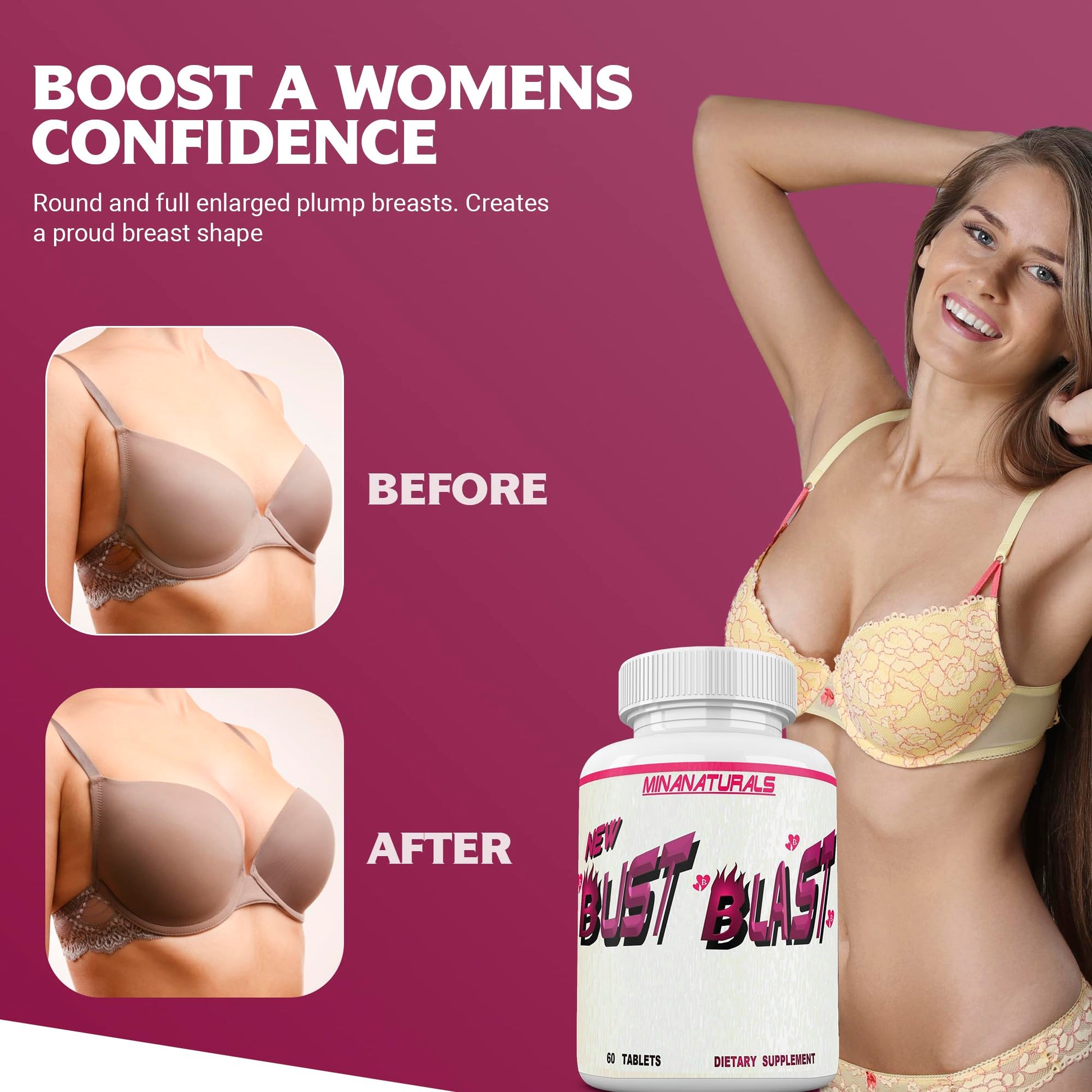 MINANATURALS Bust Blast Loaded Increase Breast Size Fast. Female Breast Enhancement - Bigger Boobs and Butt Pills. 60 Tablets MINANATURALS Au supplements