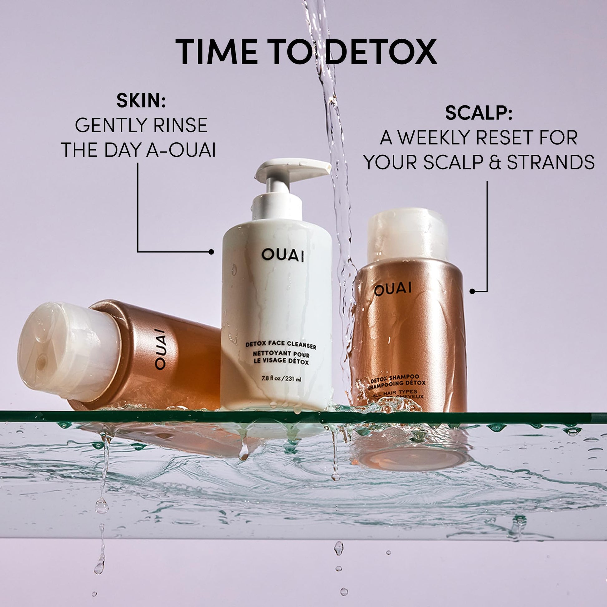OUAI Detox Shower Routine Bundle - Gentle Detox Face Cleanser (7.8 Oz) and Clarifying Shampoo with Apple Cider Vinegar (10 Oz) - Removes Dirt, Oil, Product, Makeup, and Sunscreen - 2-Piece Bundle OUAI Au supplements