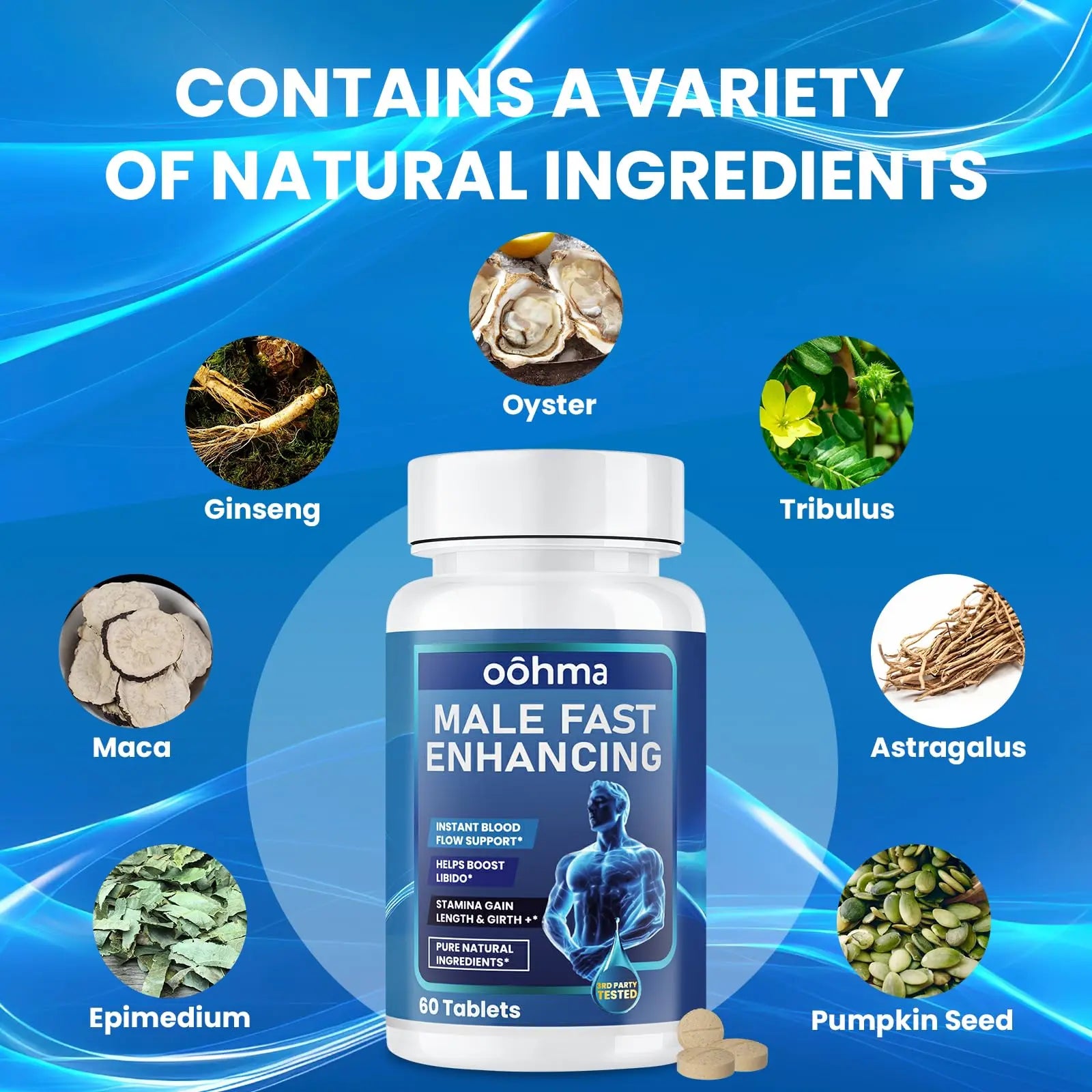 Oohma New Male Enhancing Supplement, Designed to be Fast Acting for Blood Flow to Gain Length & Girth + Stamina, Maca, Epimedium, and Other Natural Ingredients, 3rd Party Tested Supplement 60 Tablets Oohma Au supplements