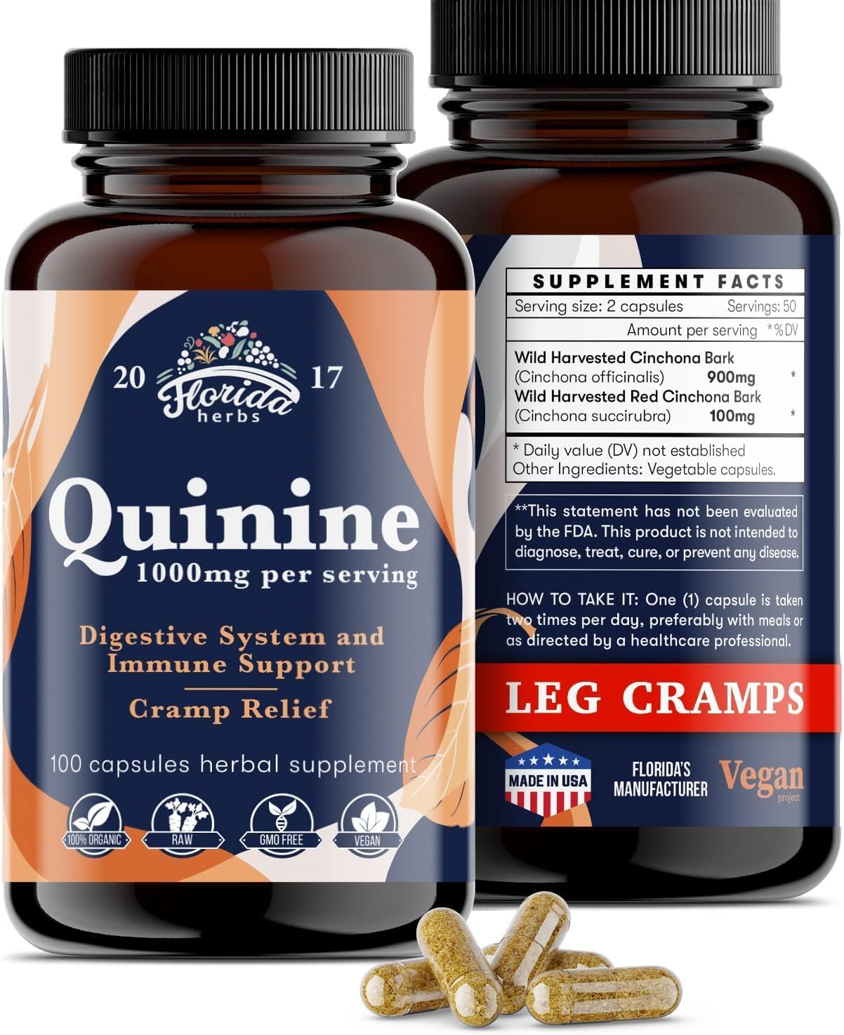 Leg Cramps Support Organic Pills - 1000 mg - Quinine Tablets for Cramp Defense FLORIDA HERBS Au supplements