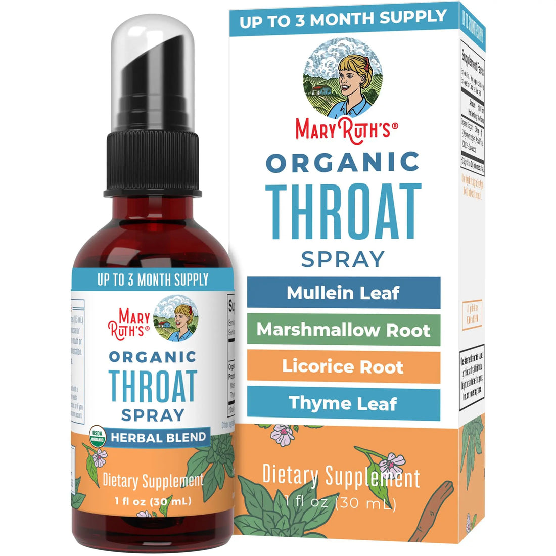 MaryRuth Organics USDA Organic Throat Spray with Mullein Leaf | Marshmallow Root & Licorice Root & Thyme Leaf | 4 Herbal Blend | Non-GMO | Vegan | Gluten Free | 1 Fl Oz | Up to 100 Servings MARYRUTH'S Au supplements