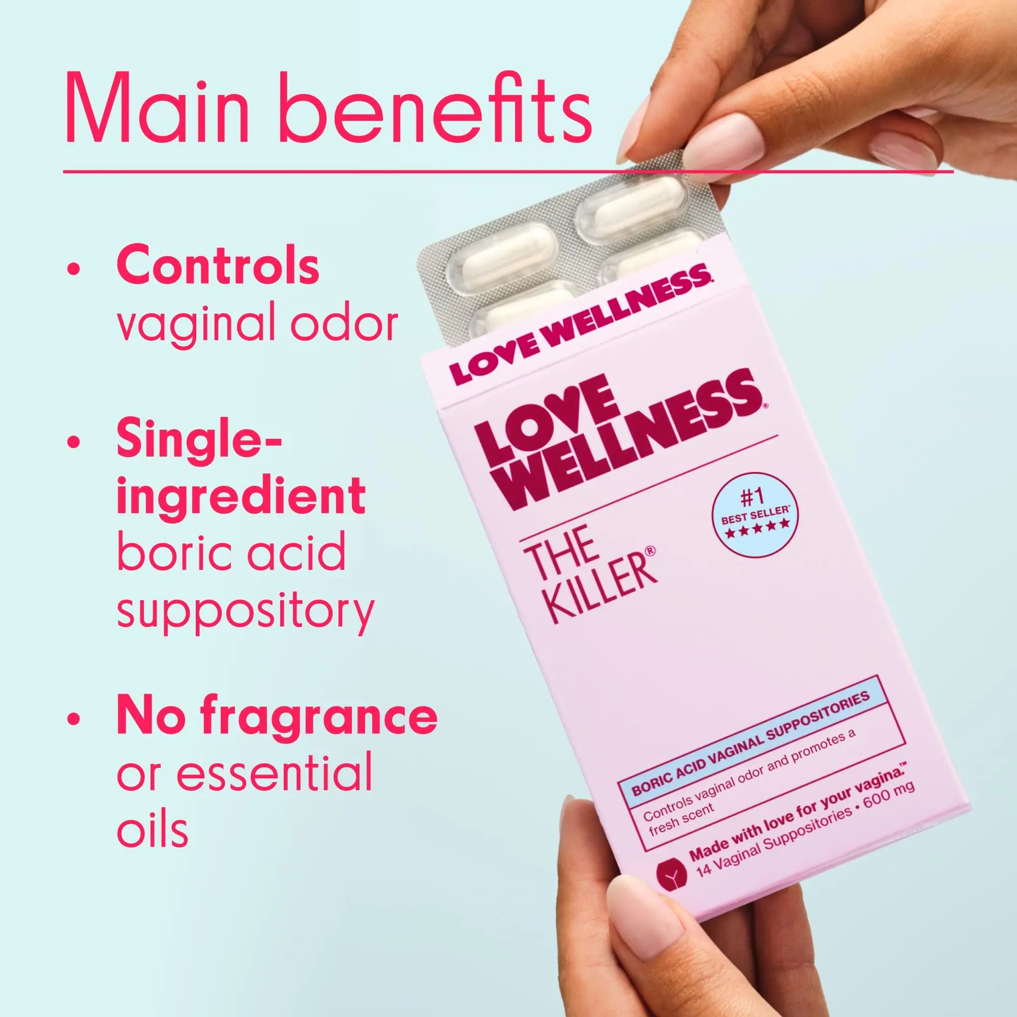Love Wellness The Killer | 600mg Boric Acid Vaginal Suppositories | Balances pH & Supports Odor Control, a Healthy Vaginal Balance | Fast-Acting & Fragrance-Free | Gentle & Effective | 28 Ct Love Wellness Au supplements
