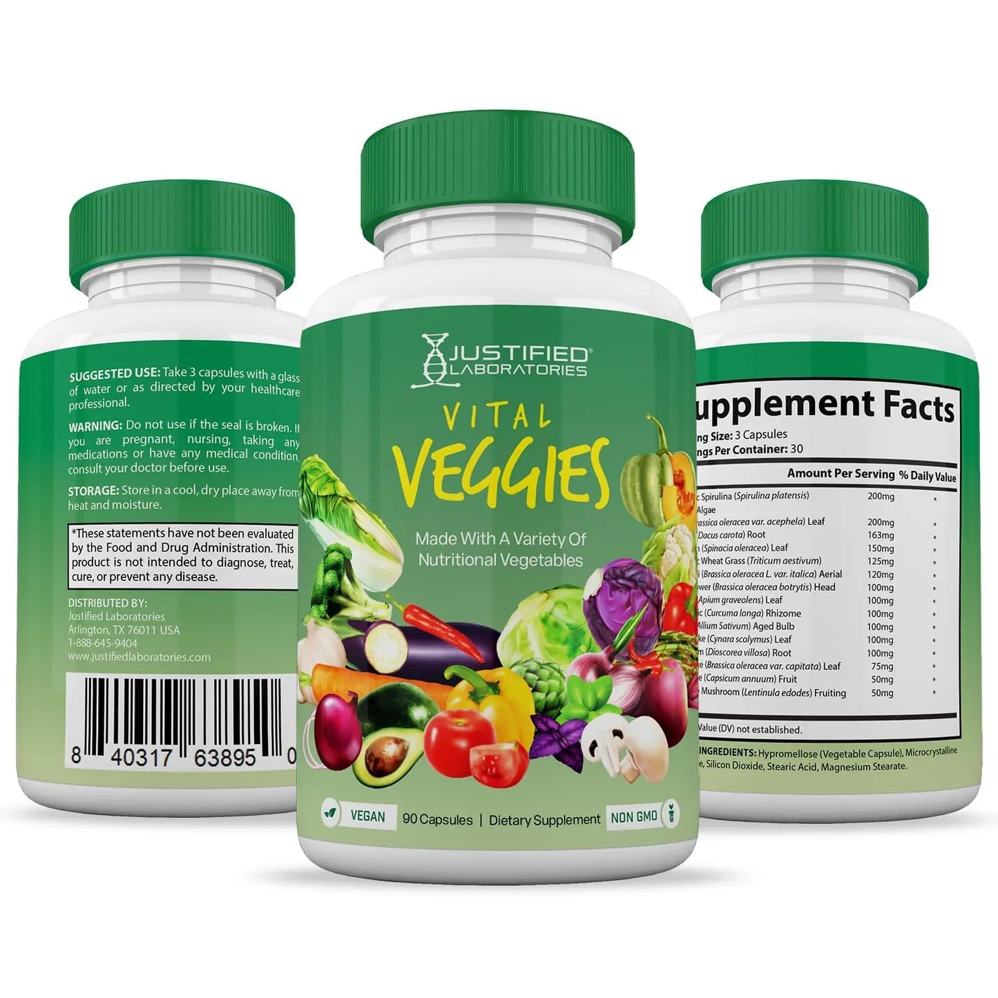 (10 Pack) Vital Fruits and Veggies Supplement Whole Food Red & Green Superfoods Non GMO Vegan Friendly 900 Veggie Capsules 10 Bottles Justified Laboratoriesnz supplements