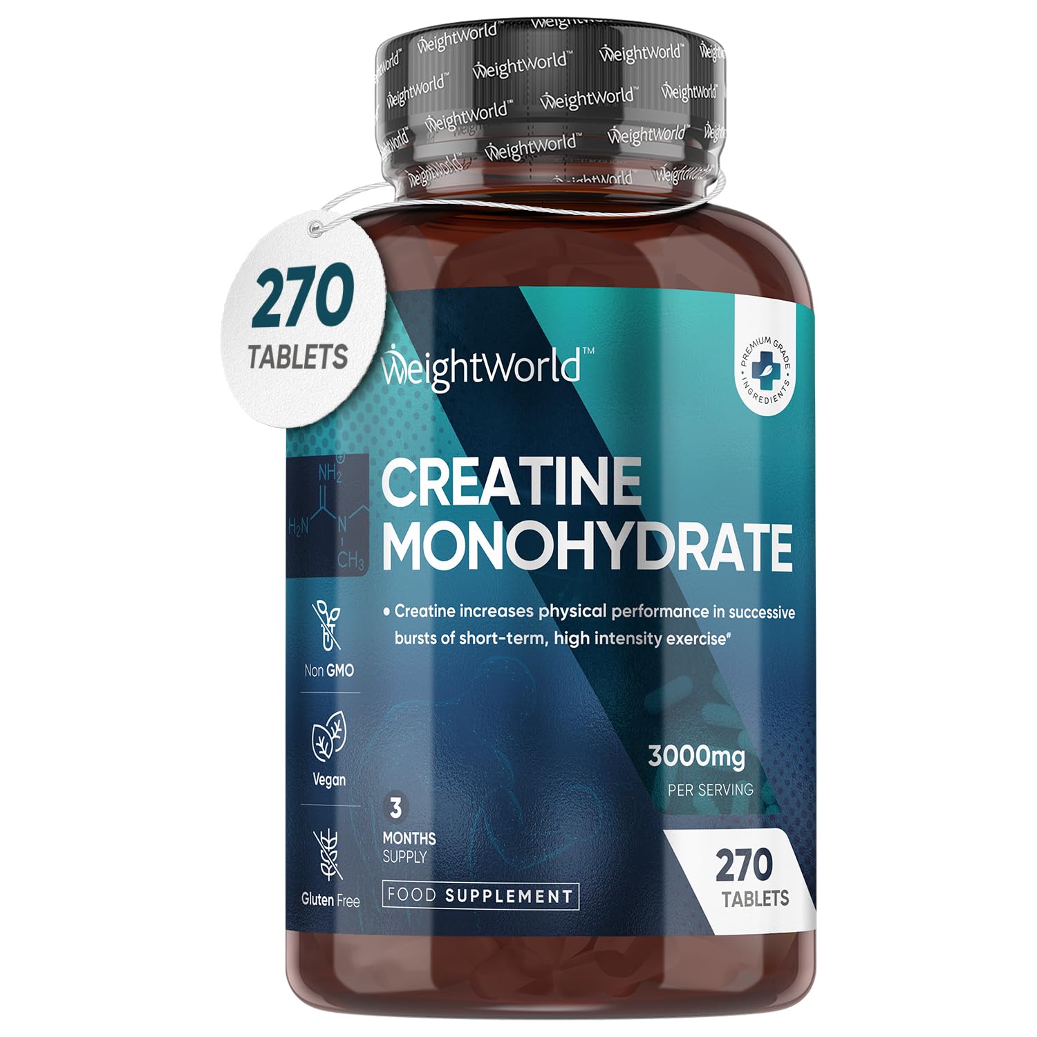 Creatine Monohydrate 3000mg - 270 Tablets - Gym Energy Supplement for Men & Women WeightWorld Au supplements