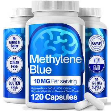 FitVitality Methylene Blue Capsules – Formulate CoQ10, PQQ, Vitamin C, L-Theanine, Cacao – 120 Vegan Capsules per Bottle – No Flavor, Easy Daily Use FitVitality Au supplements