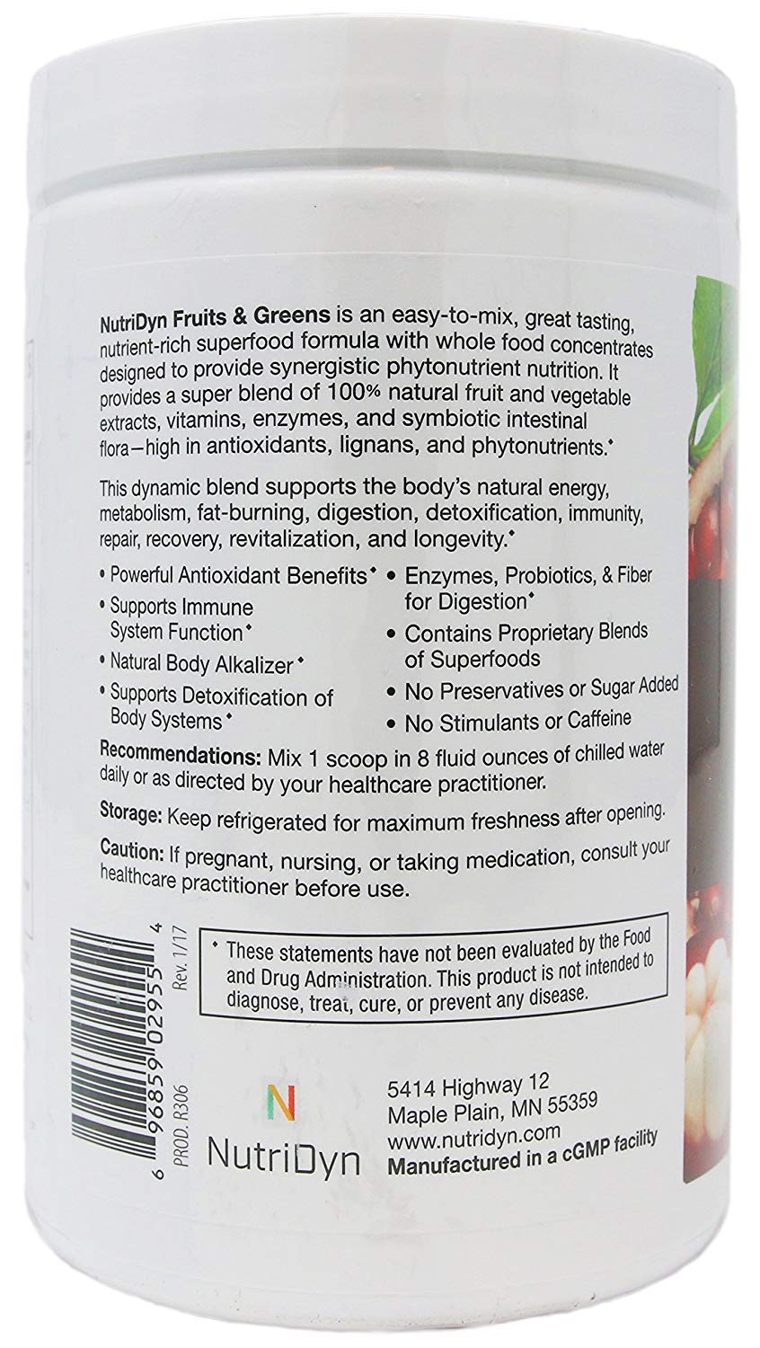 NutriDyn Fruits & Greens Strawberry/Kiwi Flavor *Certified Organic* w/ Acai, Gogi, Mangosteen, Noni & Pomegranate Super Fruits 300 Grams (Strawberry Kiki) Nutri-Dyn Au supplements