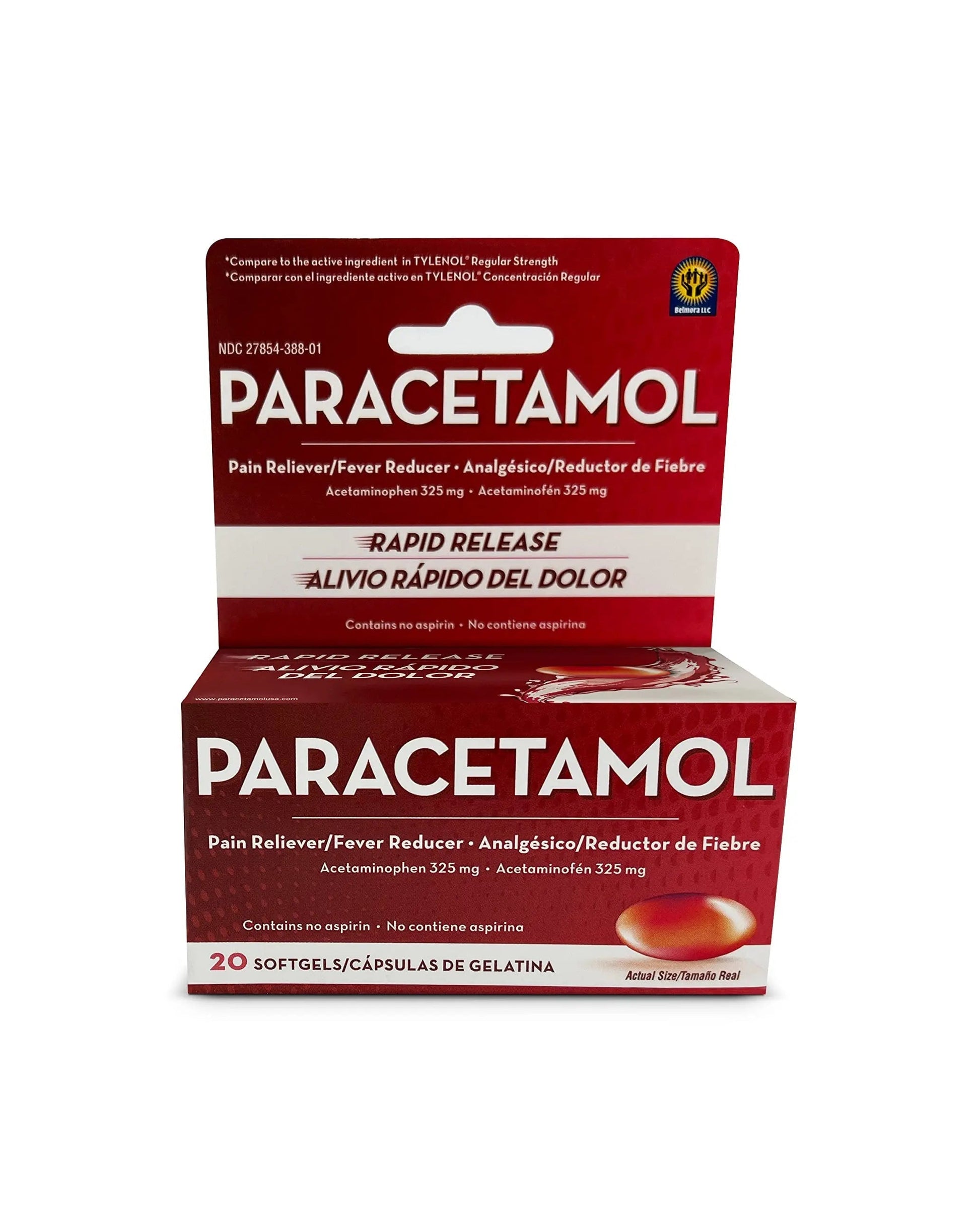 Belmora Paracetamol Acetaminophen 325mg 20 Softgels for Pain Relief, Liquid Filled Capsules for Rapid Release, Fever Reducer for Adults Extra Strength Belmora paracetamol Au supplements