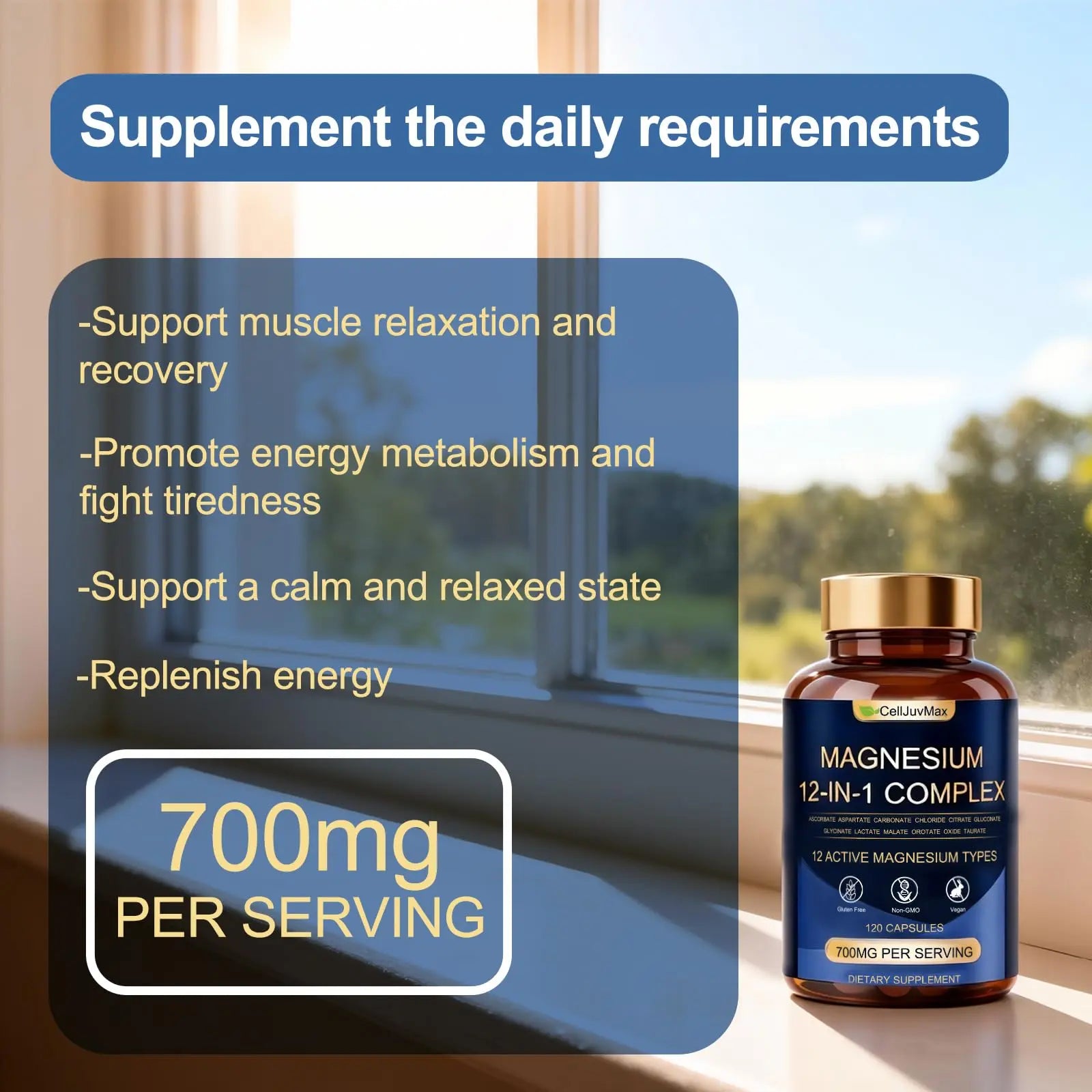Magnesium 12-in-1 Complex 700mg, with Glycinate & Citrate, Vegan Supplement for Daily Wellness, 120 Capsules (1) WOJJ Au supplements