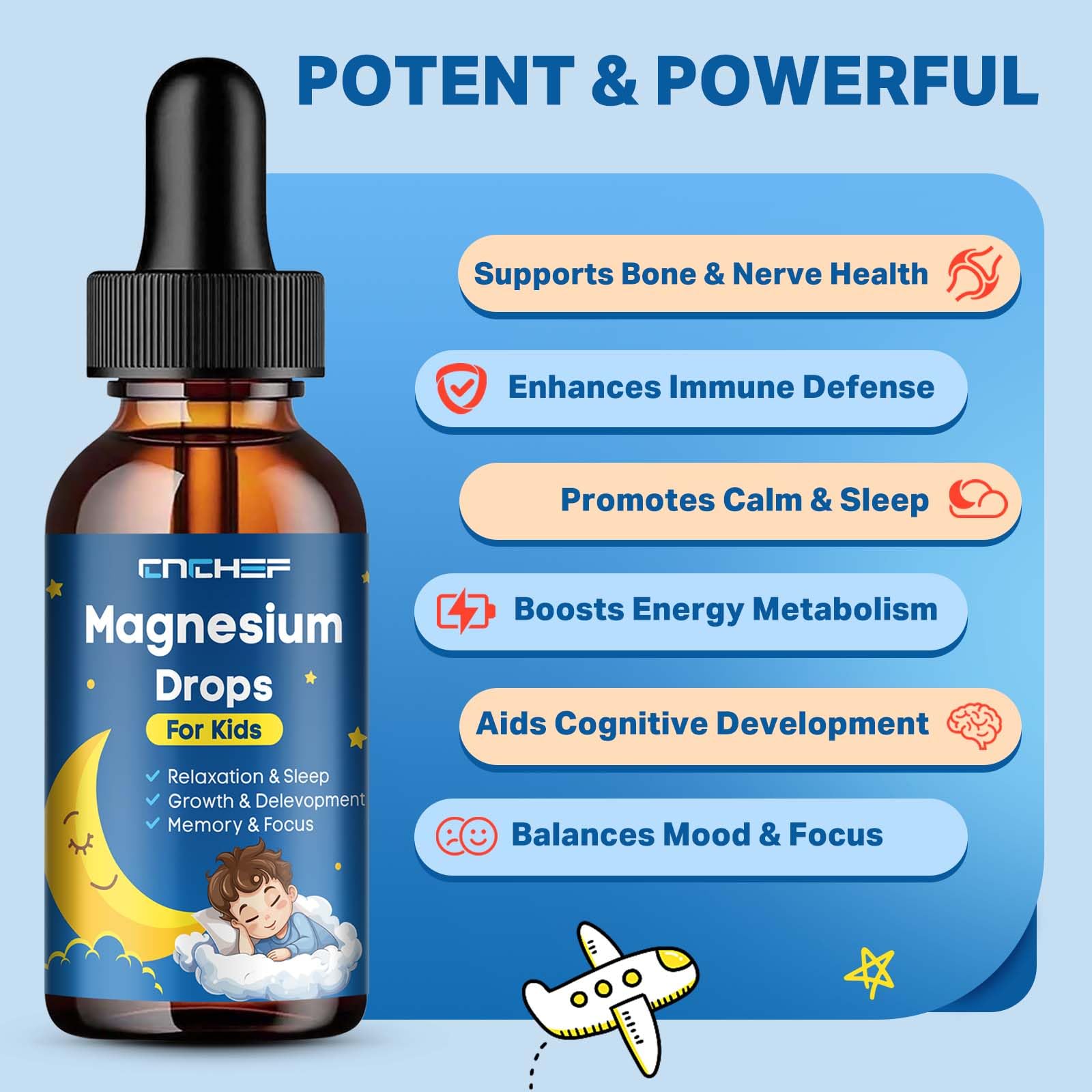 Magnesium Drops - Magnesium Glycinate Liquid Drops for Kids - Calm, Sleep, Relaxation, Bones, Brain Support with Vitamin B6, C, D3, Omega-3, L-Theanine, Zinc, Multivitamins - Strawberry Flavor 2 Fl Oz CNCHEF Au supplements