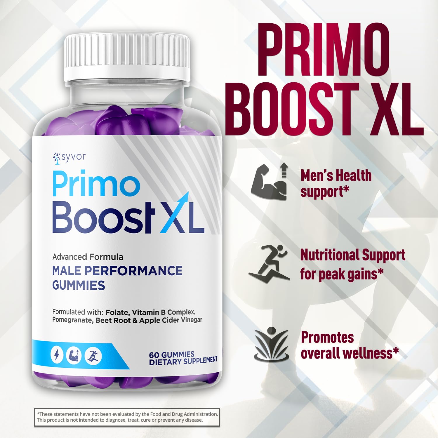 (3 Pack) Primo Boost XL Gummies, Official Primo Boost XL Gummys with All Natural Ingredients, Advanced PrimoBoost Health & Wellness Formula with Max Strength Active Lifestyle Vitamins (180 Gummies) Syvor Au supplements