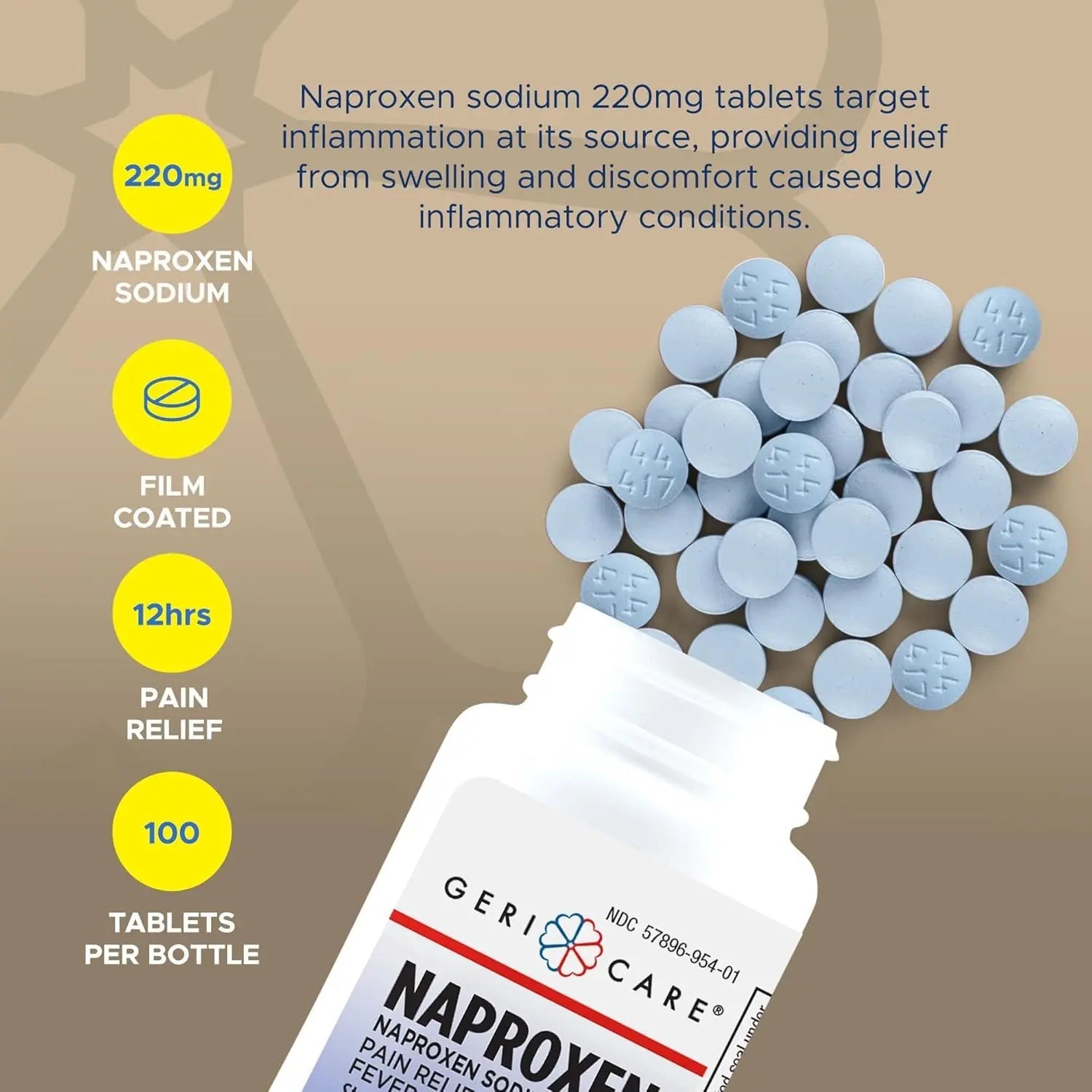 GeriCare Naproxen Sodium Tablets, 220mg (100 Count)- NSAID Extra-Strength Pain Relief for Headache, Arthritis, Muscle Aches, Menstrual Cramps- Film-Coated Naproxen, Anti-Inflammatory & Fever Reducer GeriCare Au supplements