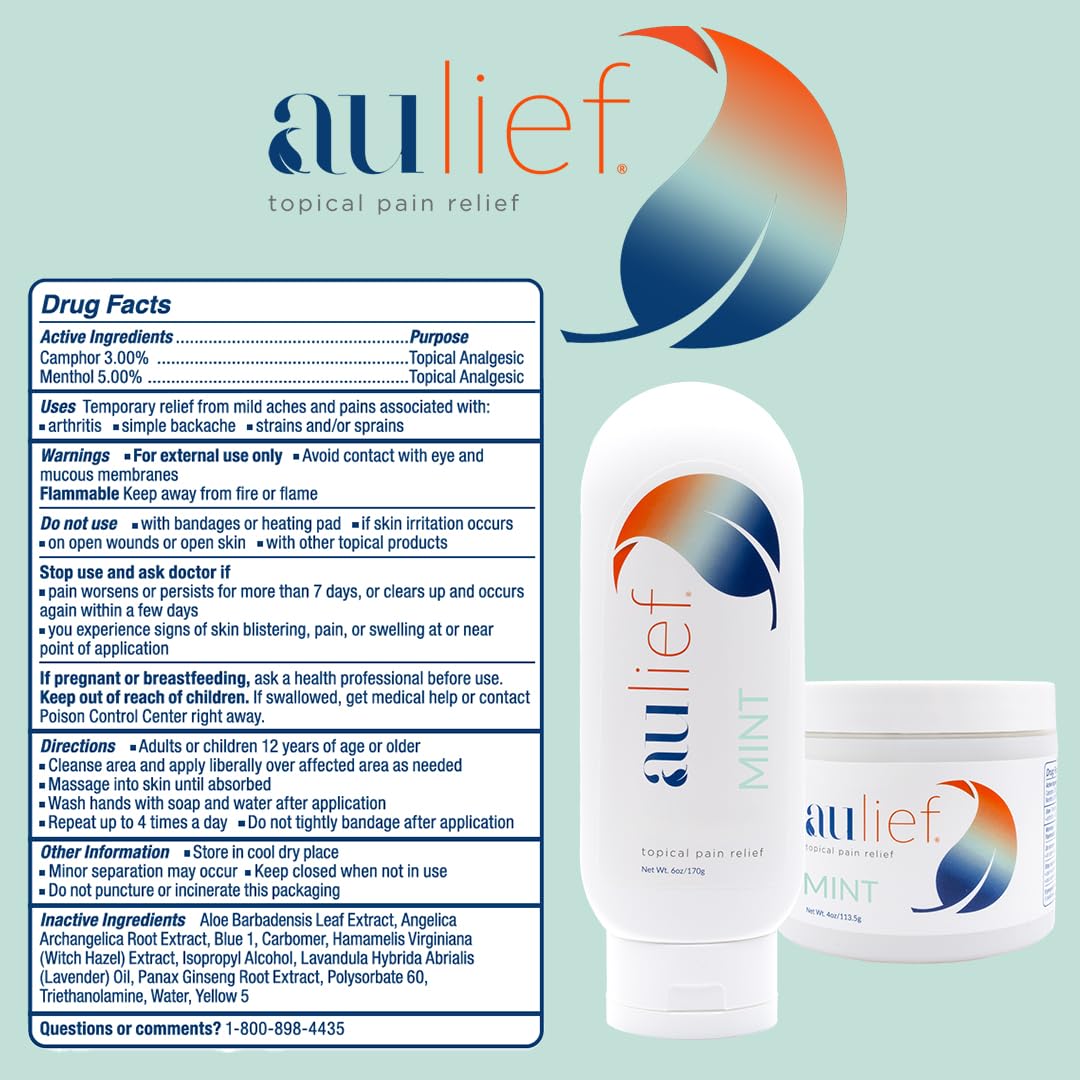 China-Gel Aulief Pain Relief Cream Arthritis & Muscle Rub for Sore Muscles & Joint Pain, Neck, Knee & Back Aches, Premium Mint Green Topical Gel, 4 oz Jar China-Gel Au supplements