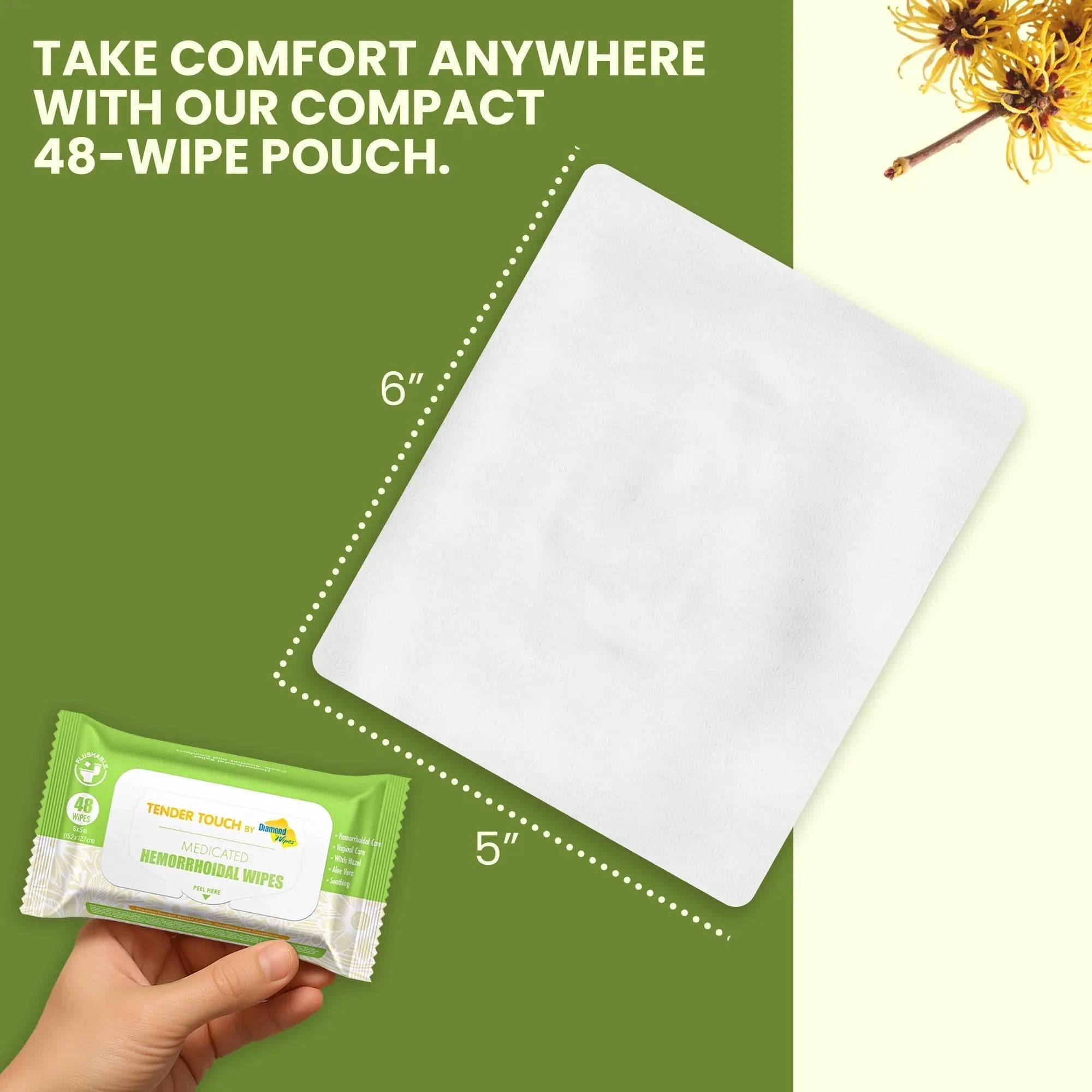 Tender Touch Hemorrhoid Wipes with Witch Hazel and Aloe, Flushable Medicated Wipes for Hemorrhoid and Vaginal Relief - Postpartum-Safe, Fragrance-free, Travel Size, 1 Pack, 48-ct. Diamond Wipes Au supplements