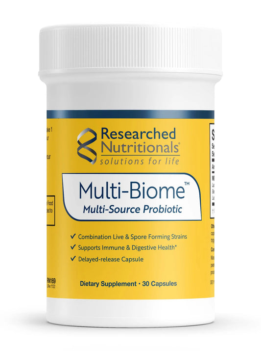 Researched Nutritionals Multi-Biome - Dual-Action Probiotics for Women & Men - Spore + Live Strain Formula with Delayed-Release Capsules for Gut Health, Histamine & Immune Support (30 ct) Researched NutritionalsAu supplements