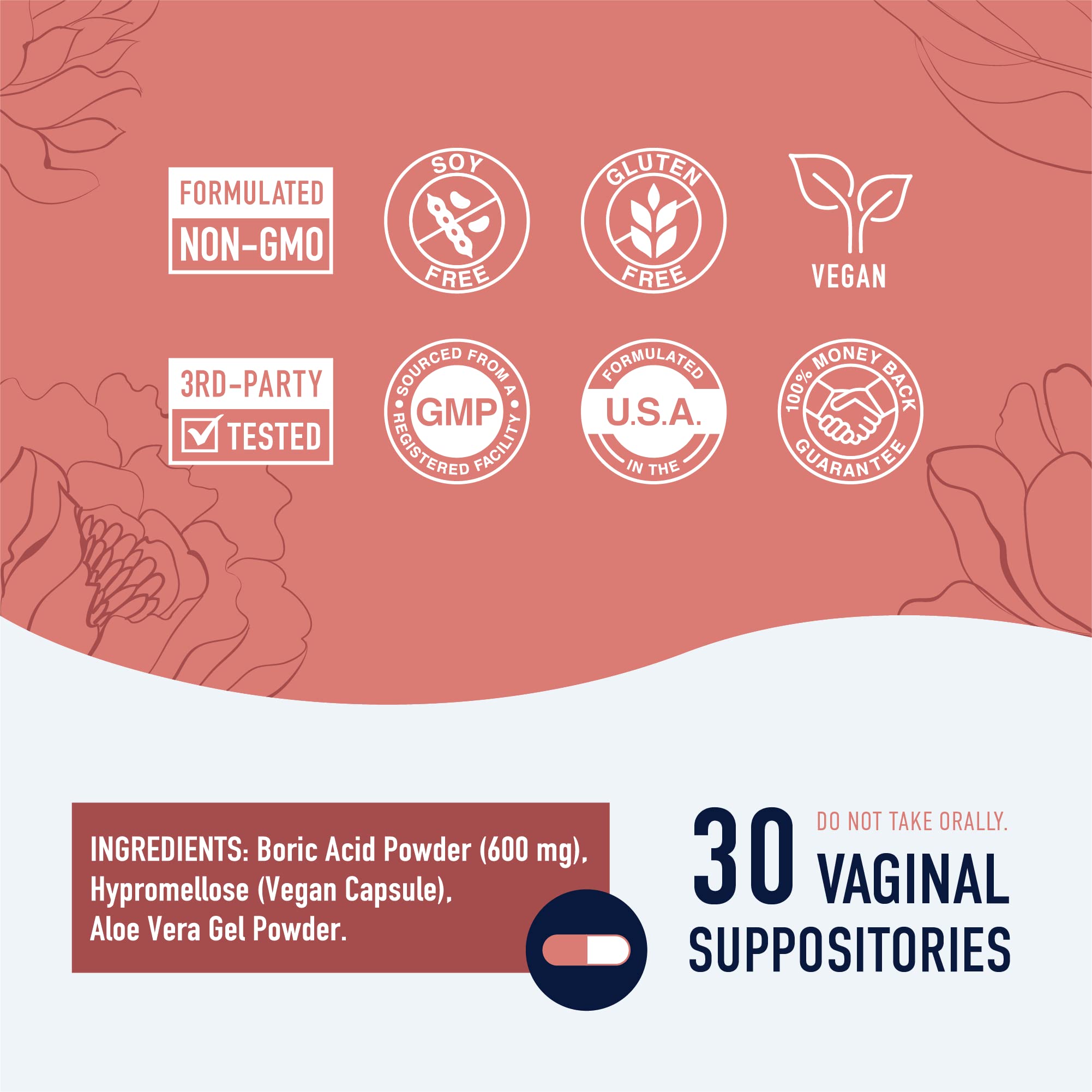 Boric Acid Suppositories for Women | 600mg | for pH Balance, Vaginal Odor & Itching | Feminine Intimate Health SMNutrition Au supplements