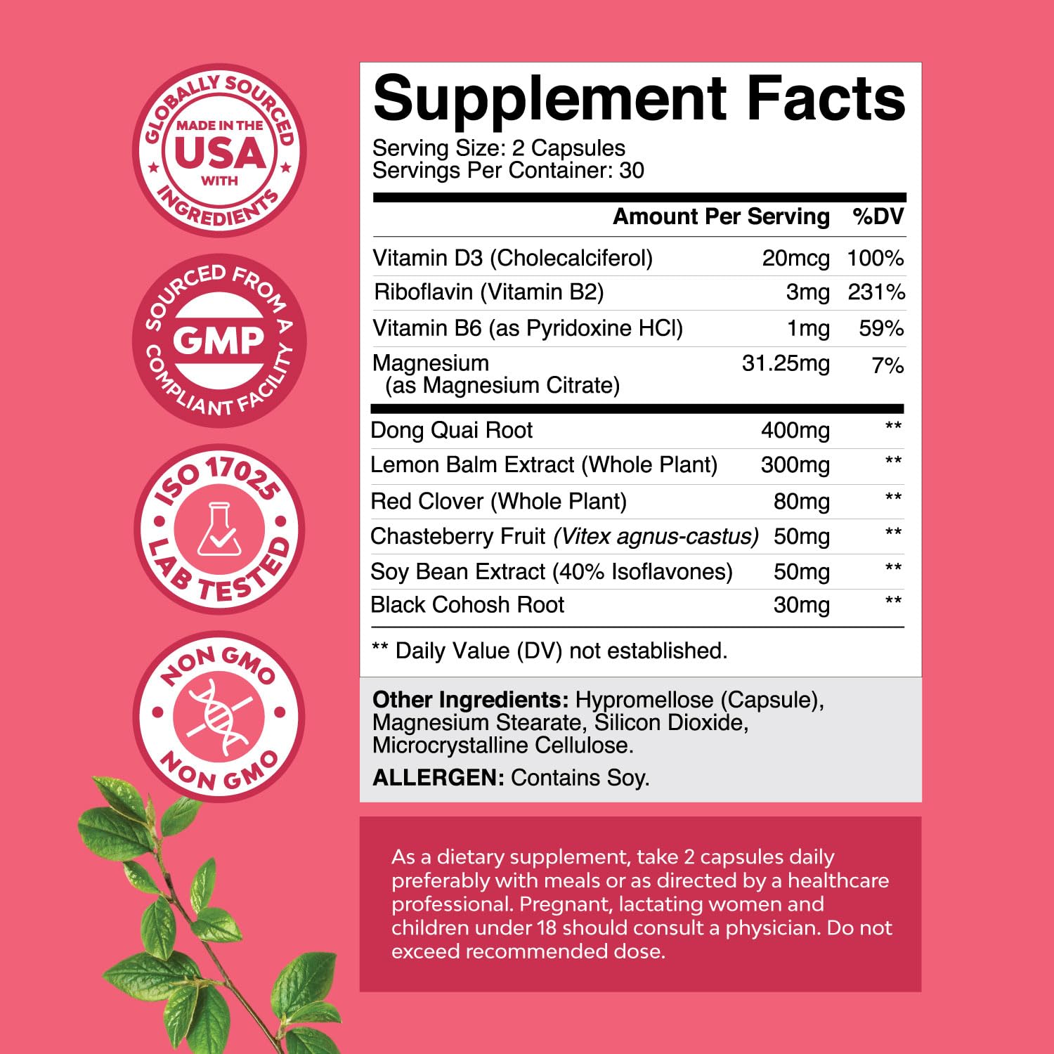 Complete Herbal Menopause Supplement for Women - Female Hormone Balance Capsules for Night Sweats Hot Flashes & Mood Swings with Dong Quai, Chaste Berry & Black Cohosh Root - 60 Count Natures Craft Au supplements