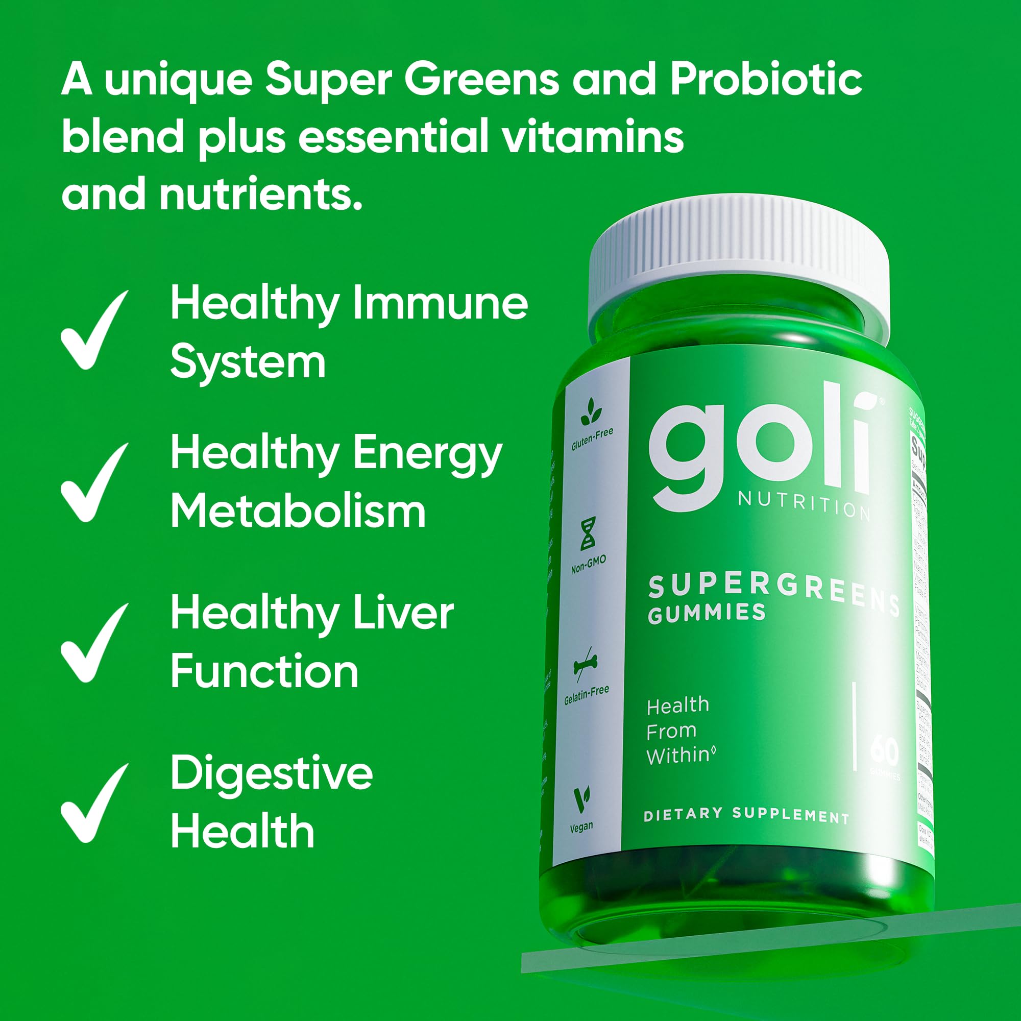 Goli Supergreens Gummies with Probiotics - Artichoke Leaf Extract, Spirulina, Kale, Vitamins A, B6, B12 - Vegan, Gluten-Free, Non-GMO Goli Au supplements