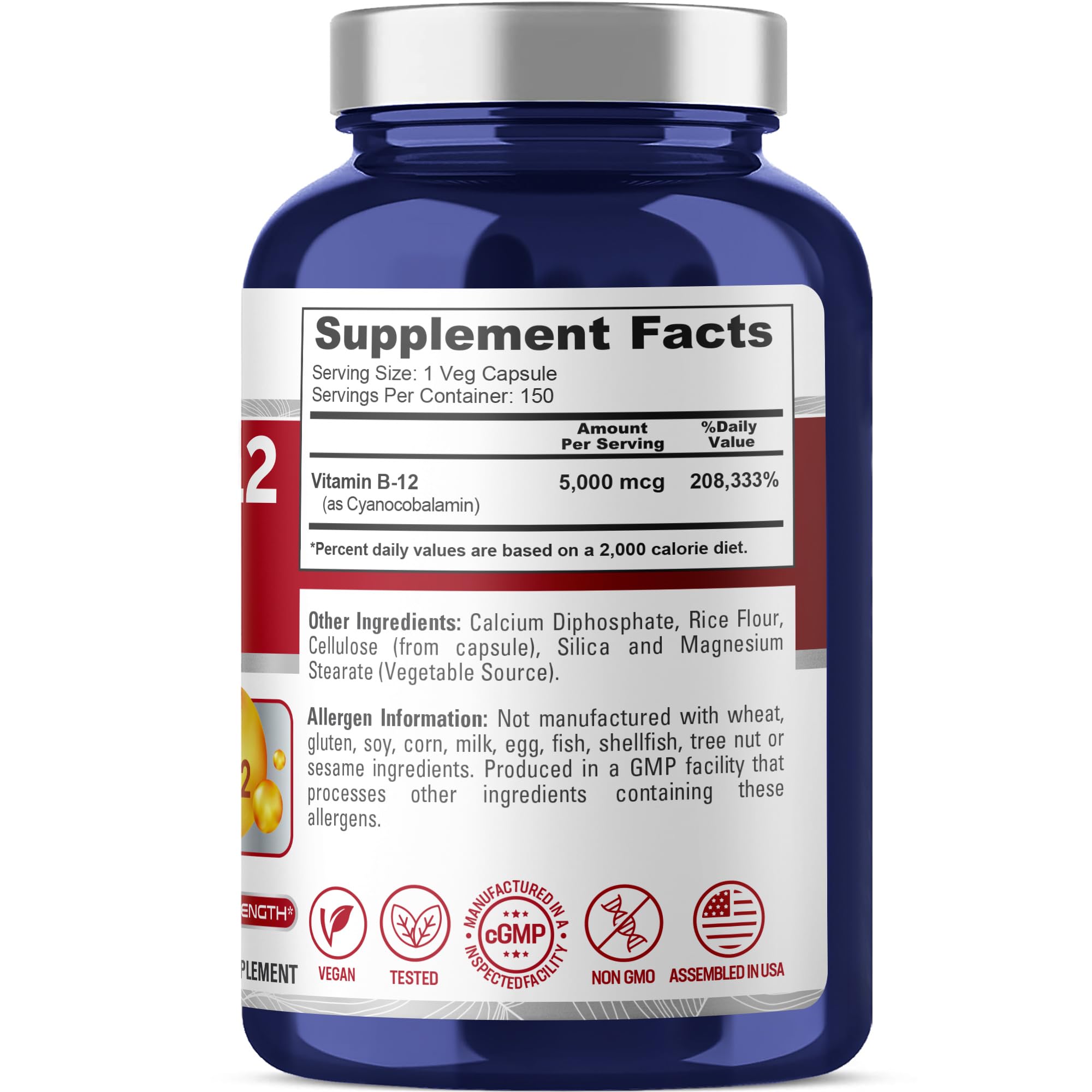 NusaPure Vitamin B12-5000 MCG 150 Veggie Capsules (Non-GMO, Vegan) - Max Strength Vitamin B12 NusaPure Au supplements