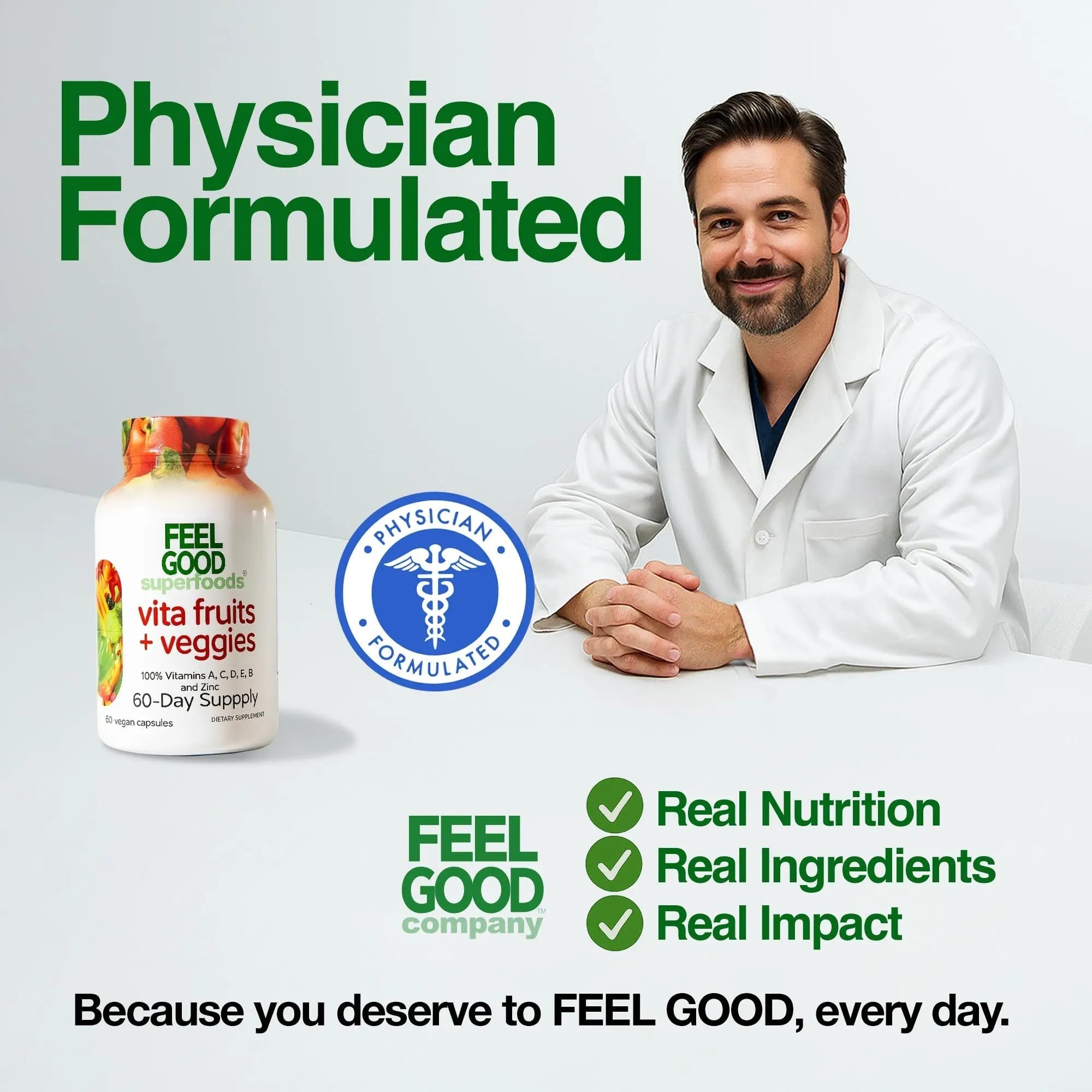 FeelGood Superfoods Vita Fruits and Veggies Capsules - 25 Superfood Ingredients, Fruit and Vegetable Multivitamin, 60 Count FeelGood Superfoods Au supplements