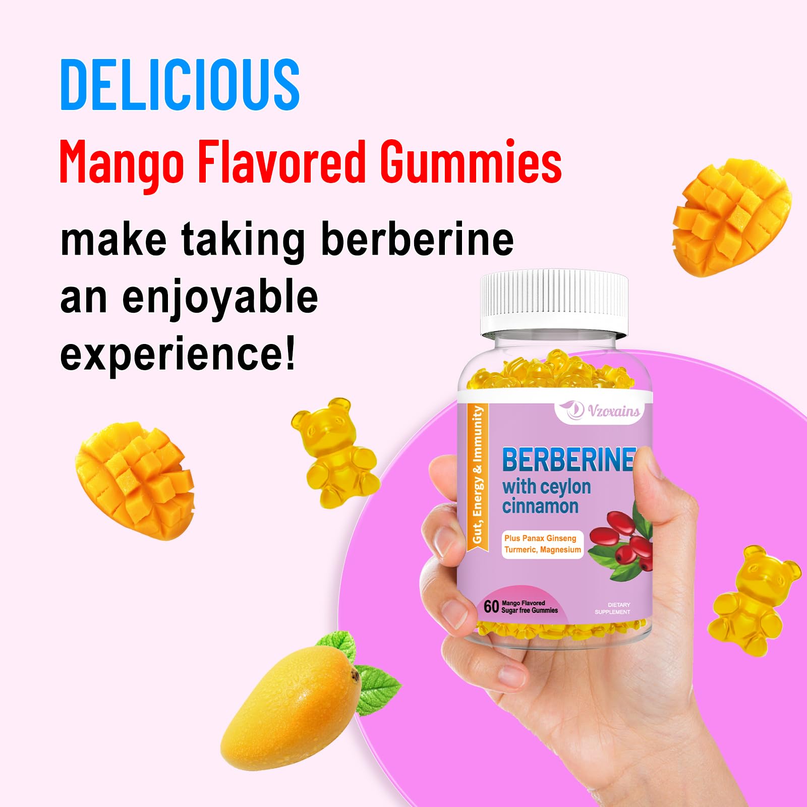 2 Pack Berberine with Ceylon Cinnamon Gummies, 2000mg High Potency Berberine HCI VZOXAINS Au supplements