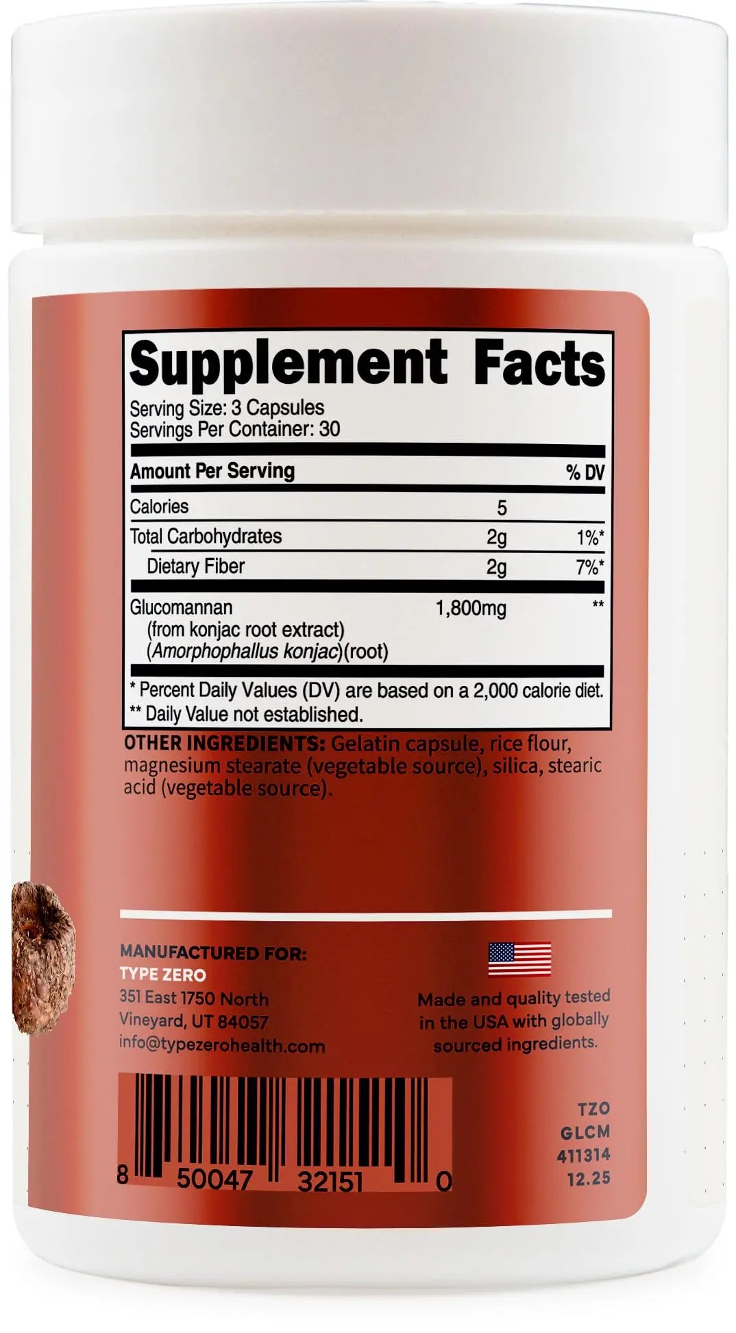 Type Zero Clean Glucomannan Konjac Root Extract (90 Capsules)(1,800 MG Per Serving) - 30 Servings, Non-GMO, Gluten Free Type Zero Au supplements