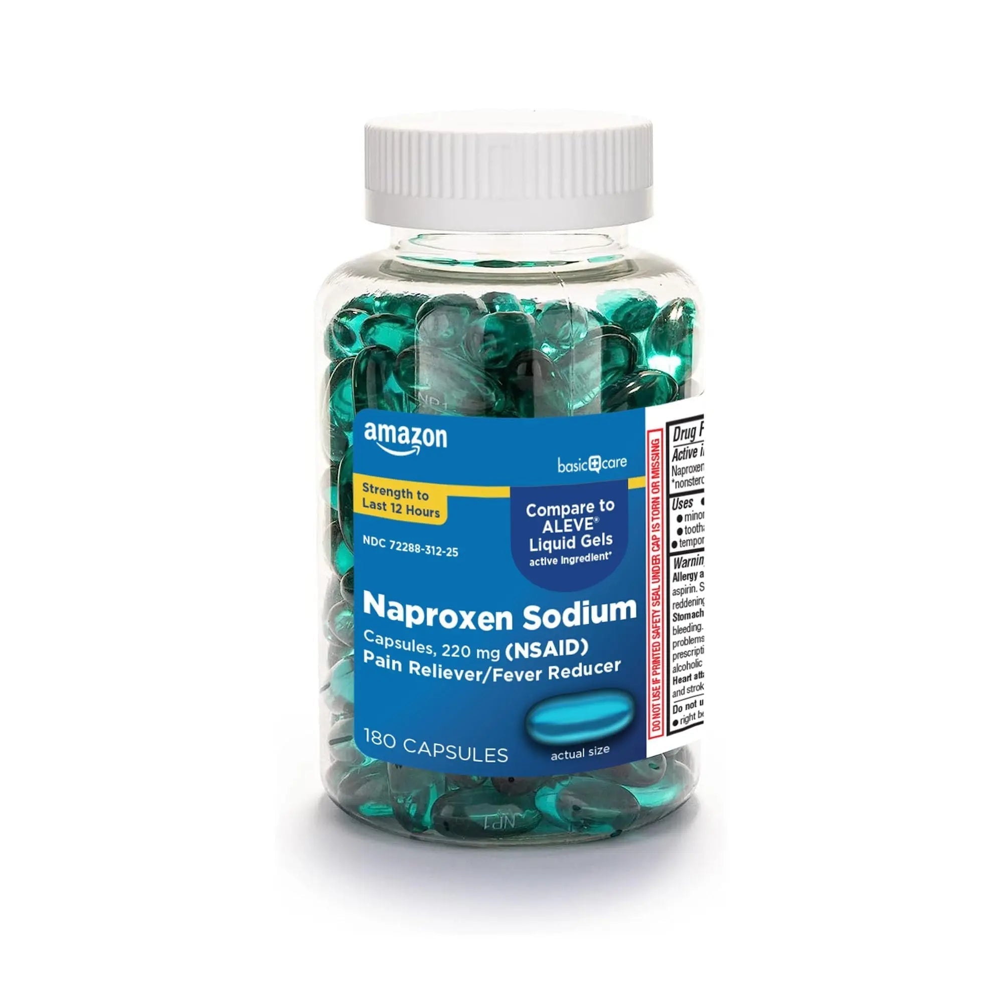 Amazon Basic Care Naproxen Sodium 220 mg Liquid Gels, Pain Reliever/Fever Reducer (NSAID), Headache, Backache, Menstrual Pain, Arthritis Pain, 12-Hour Relief, 180 Count (previously A+ health) Amazon Basic Care Au supplements
