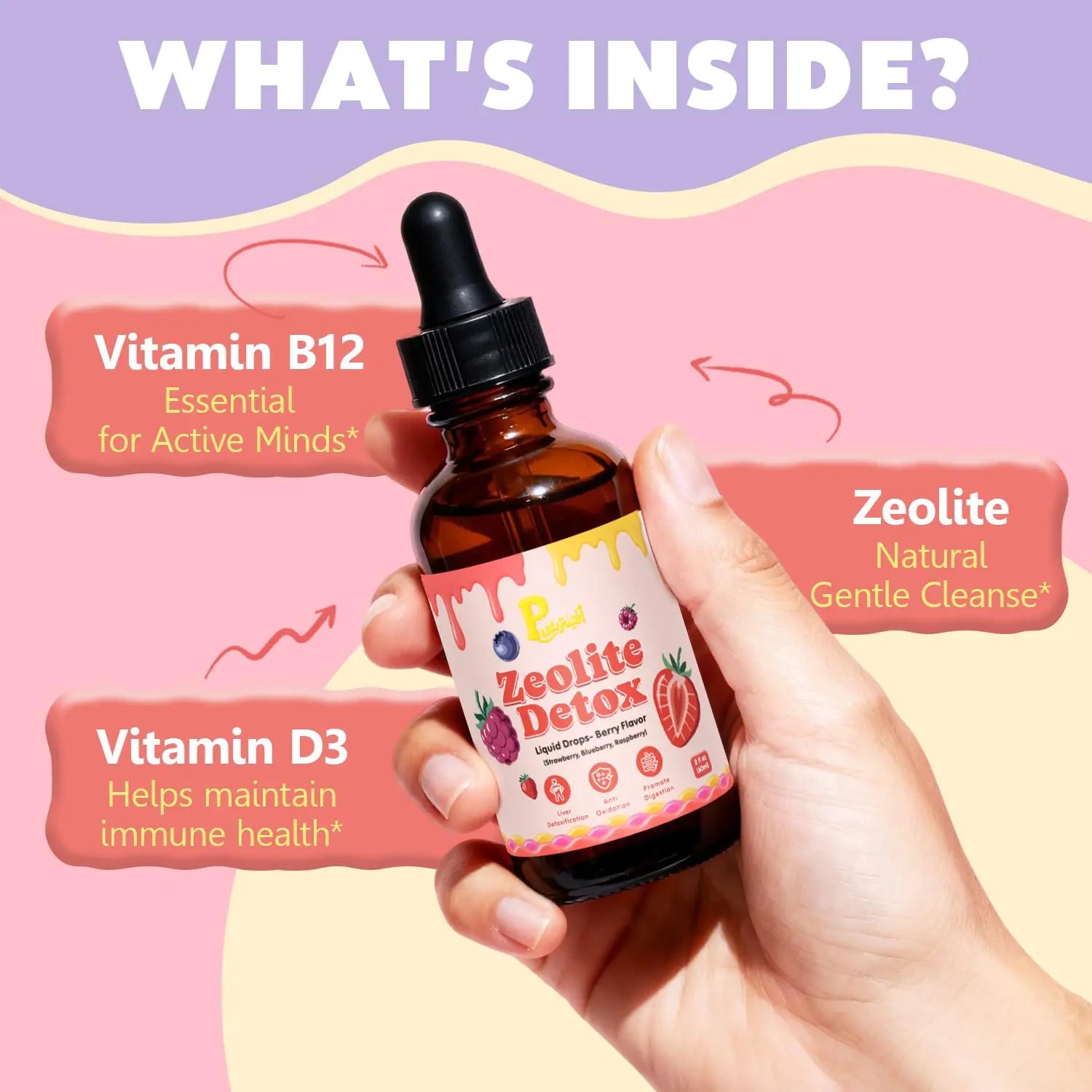 Zeolite Detox Drops for Kids & Kidney Cleanse Drops for Adults - Liquid Supplement Duo with Vitamins C B12 D3, Cranberry, Chanca Piedra, Milk Thistle & Herbal Blend - Mixed Berry & Cranberry Flavor, 6 Pavintrix Au supplements