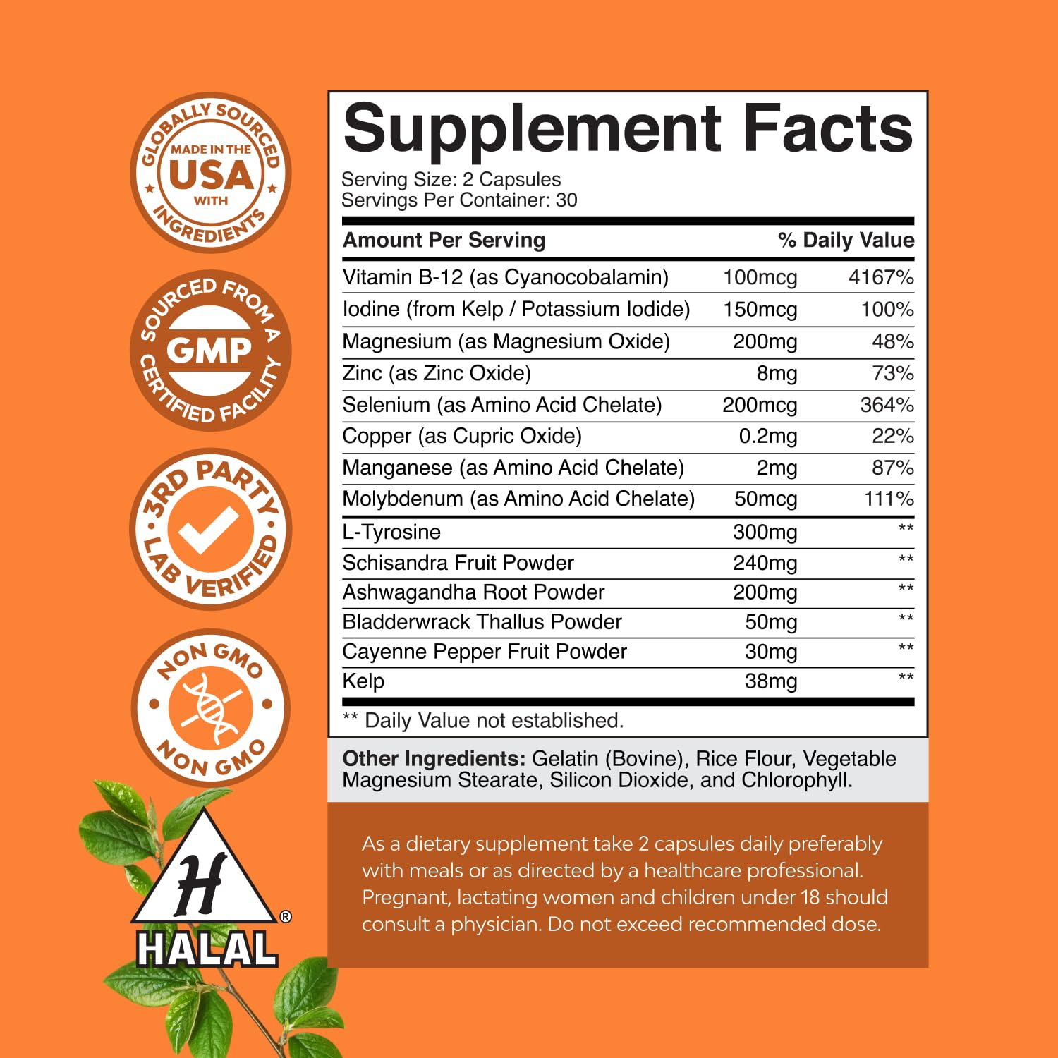Herbal Thyroid Support Complex - Potent Kelp Iodine Supplement with L Tyrosine, Bladderwrack, Selenium & Pure Ashwagandha for Hormone Balance - Mood & Energy Dietary Pills - 60 Count Natures Craft Au supplements