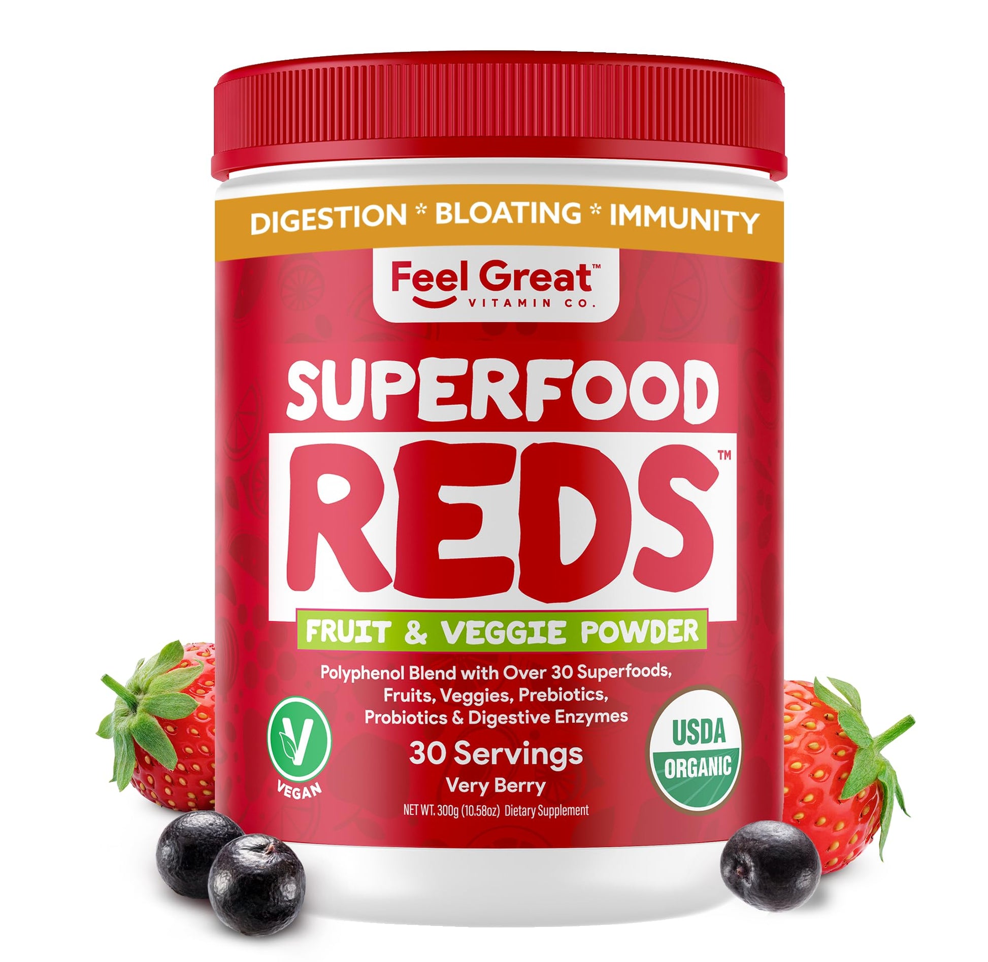Feel Great Organic Superfood Reds Powder Packed with Beet Root Powder | Digestive Support Including Bloating Relief | Fruit and Veggie Polyphenols Supplement. The Feel Great Vitamin Company Au supplements