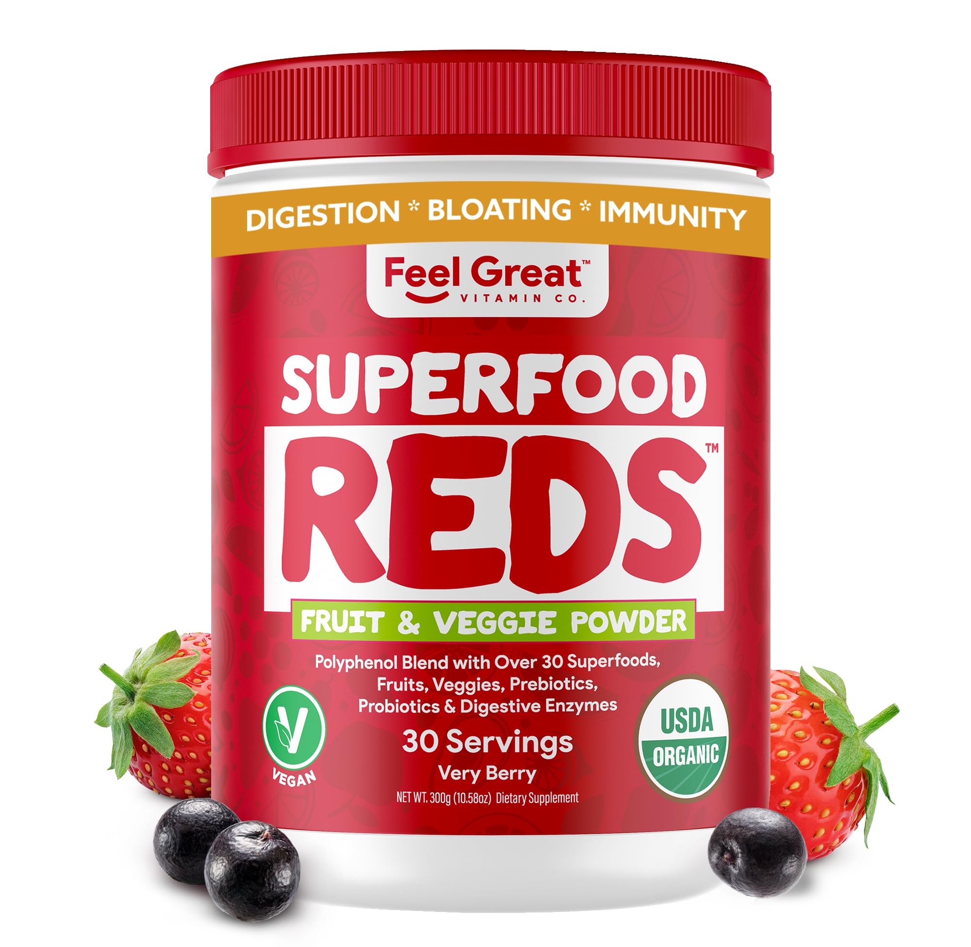 Feel Great Organic Superfood Reds Powder Packed with Beet Root Powder | Digestive Support Including Bloating Relief | Fruit and Veggie Polyphenols Supplement. The Feel Great Vitamin Company Au supplements