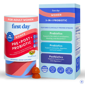 FIRST DAY Womens 3-in-1 Probiotic Gummies – Prebiotic + Probiotic + Postbiotic Supplement – Supports Digestive & Oral Health, Immune Function & Energy Levels – 30-Day Supply FIRST DAY Au supplements
