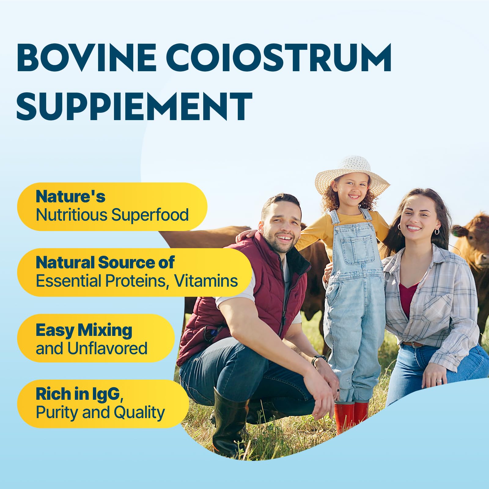 Energievoll Bovine Colostrum Supplement Powder - 60% IgG 3000 mg for Gut, Hair Growth, Beauty, and Immune, Easy to Mix, Unflavored (50 Servings) Energievoll Au supplements