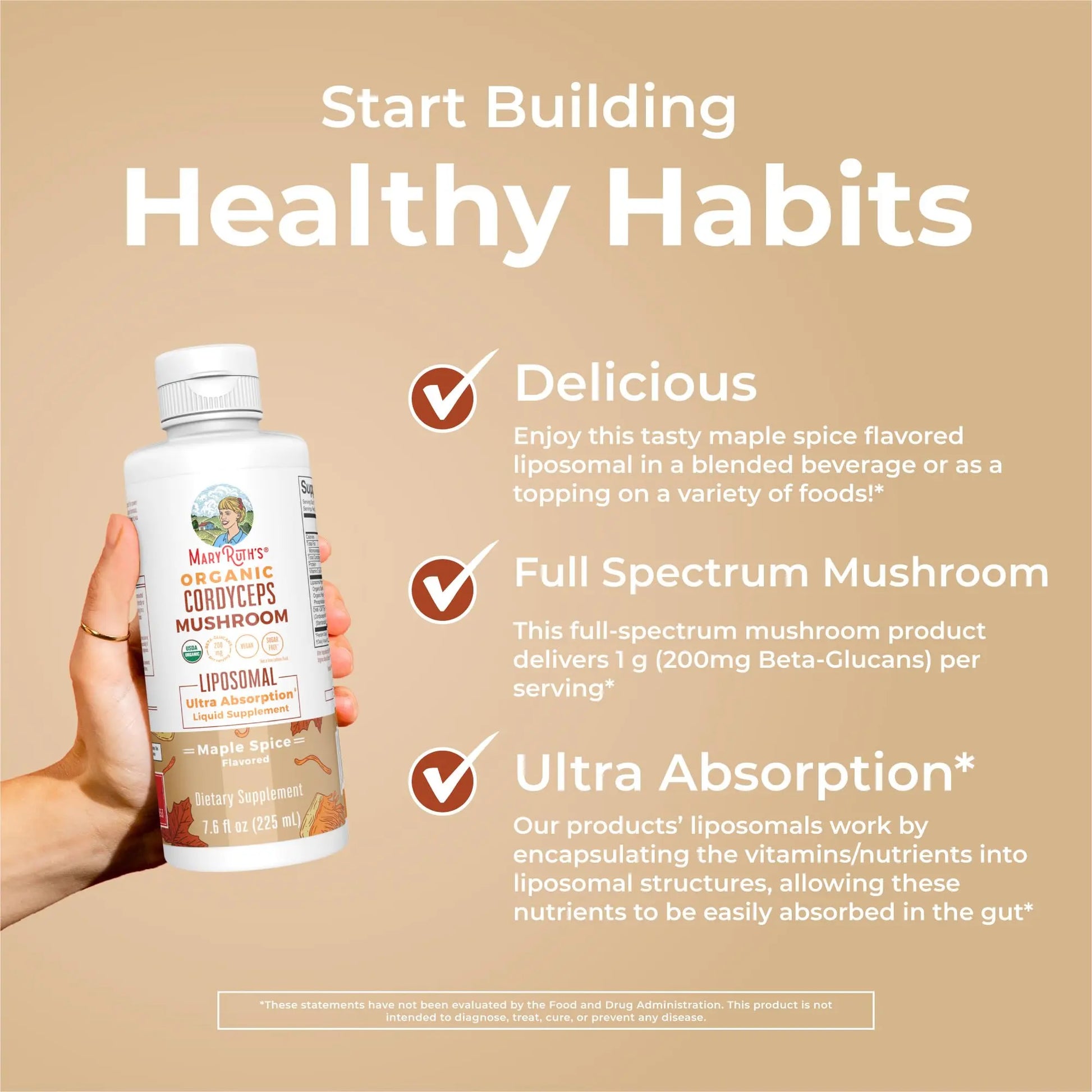 MaryRuth Organics Cordyceps Mushroom Supplement | Ultra Absorption Liposomal | Full Spectrum Mushroom | 200mg Beta-Glucans Per Serving | USDA Organic | Vegan | 7.6 oz | 15 Servings MARYRUTH'S Au supplements