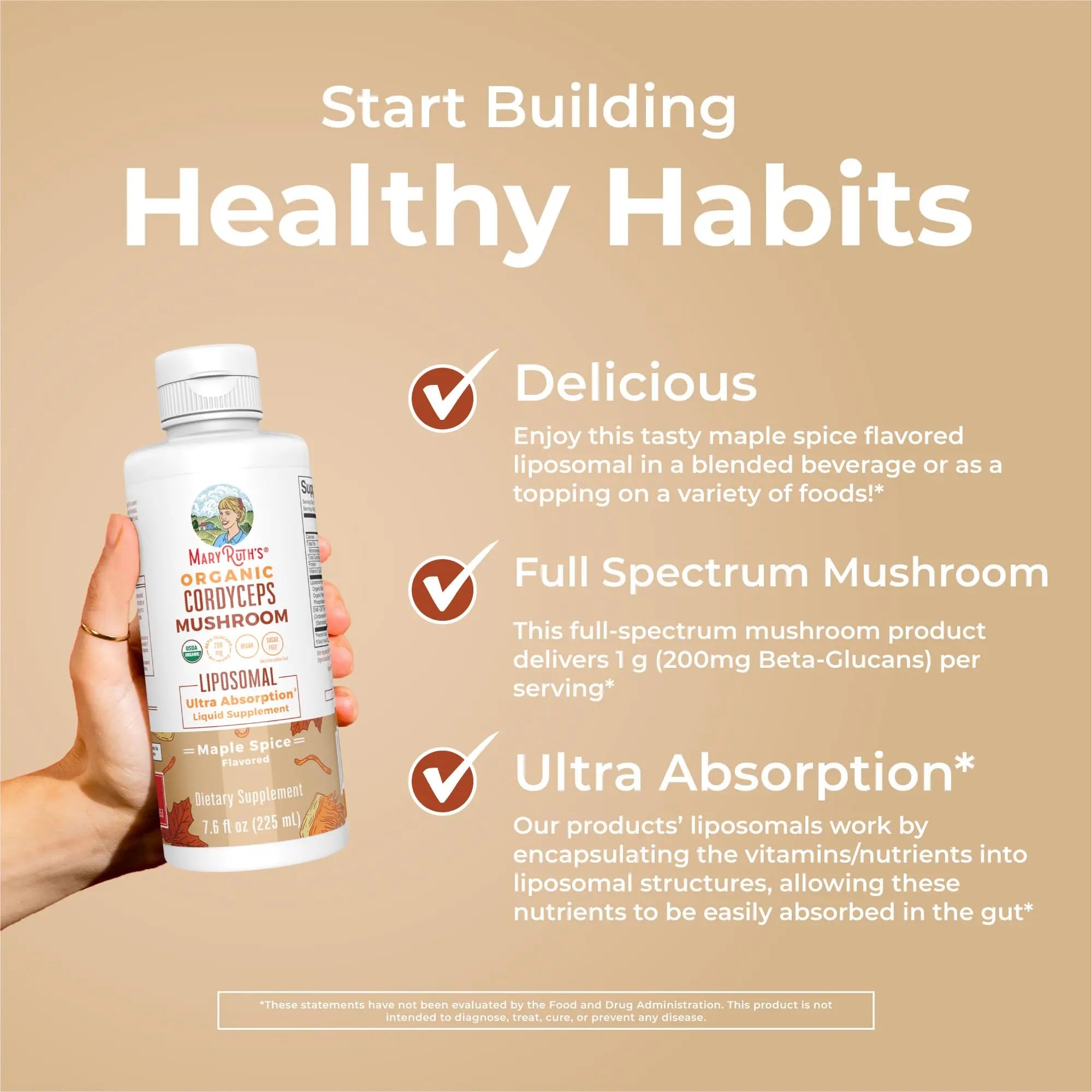 MaryRuth Organics Cordyceps Mushroom Supplement | Ultra Absorption Liposomal | Full Spectrum Mushroom | 200mg Beta-Glucans Per Serving | USDA Organic | Vegan | 7.6 oz | 15 Servings MARYRUTH'S Au supplements